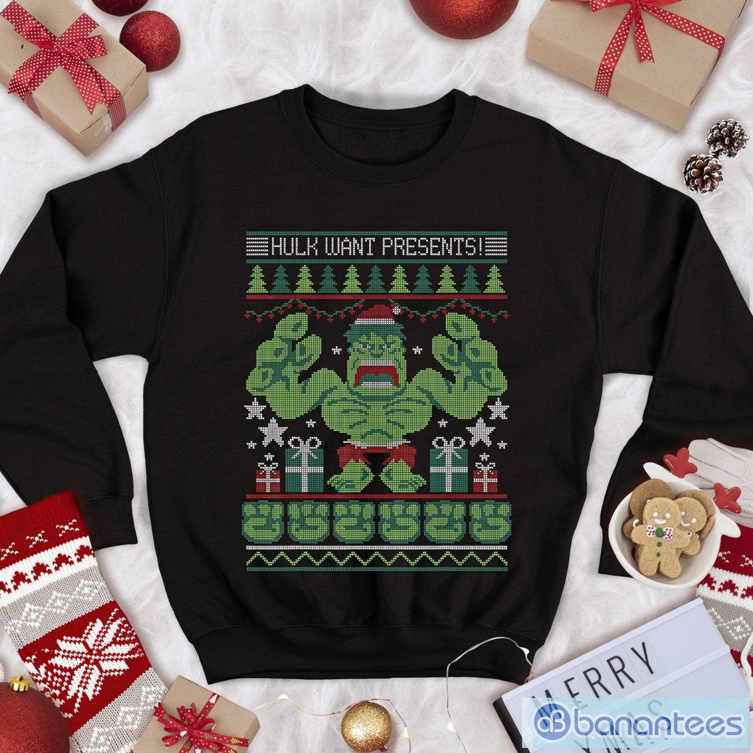 hulk christmas shirt hulk want presents christmas hulk sweatshirt image Hulk Christmas Shirt Hulk Want Presents Christmas Hulk Sweatshirt Product Photo 1