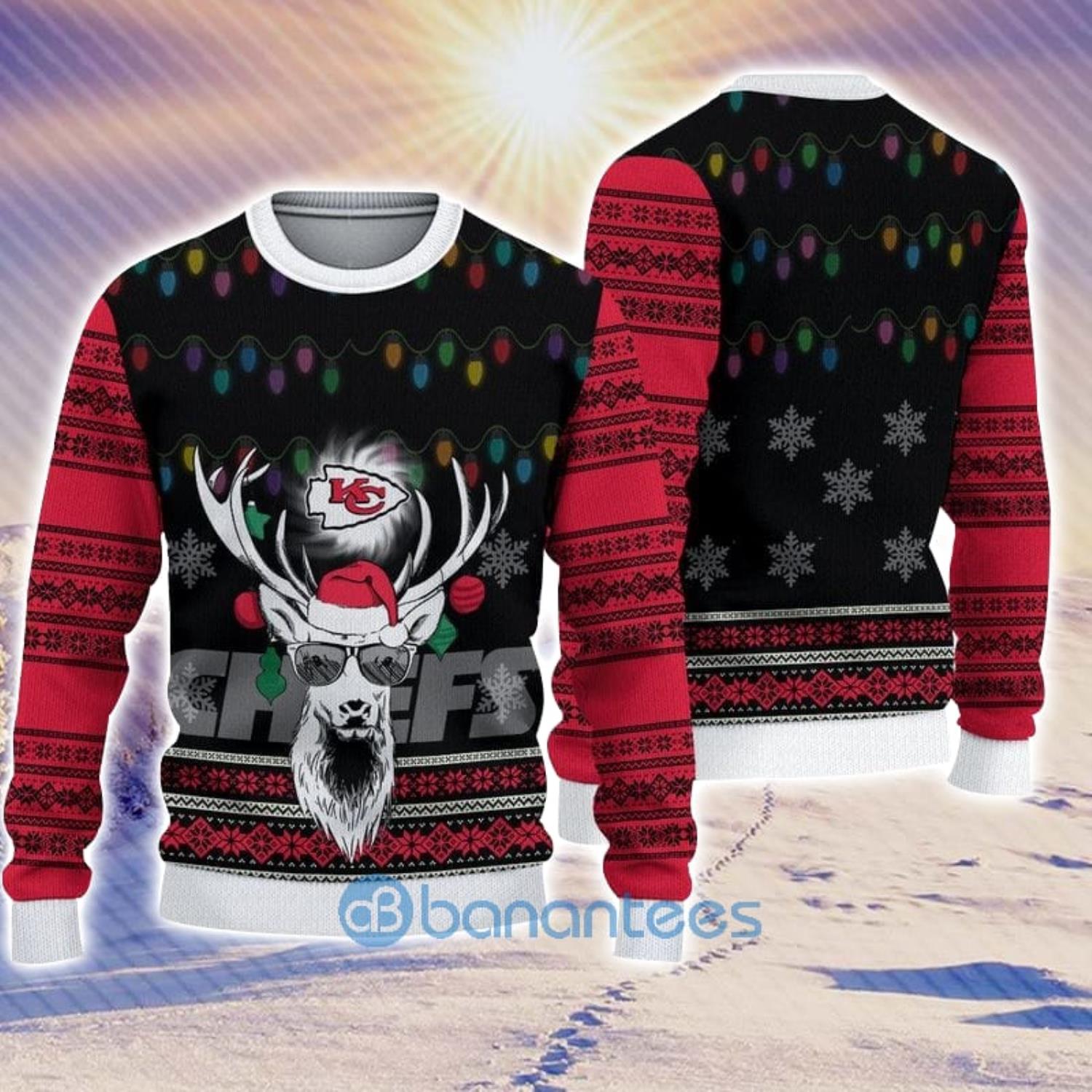 Kansas City Chiefs Christmas Reindeers Pattern Ugly Sweater For Men Women -  Banantees