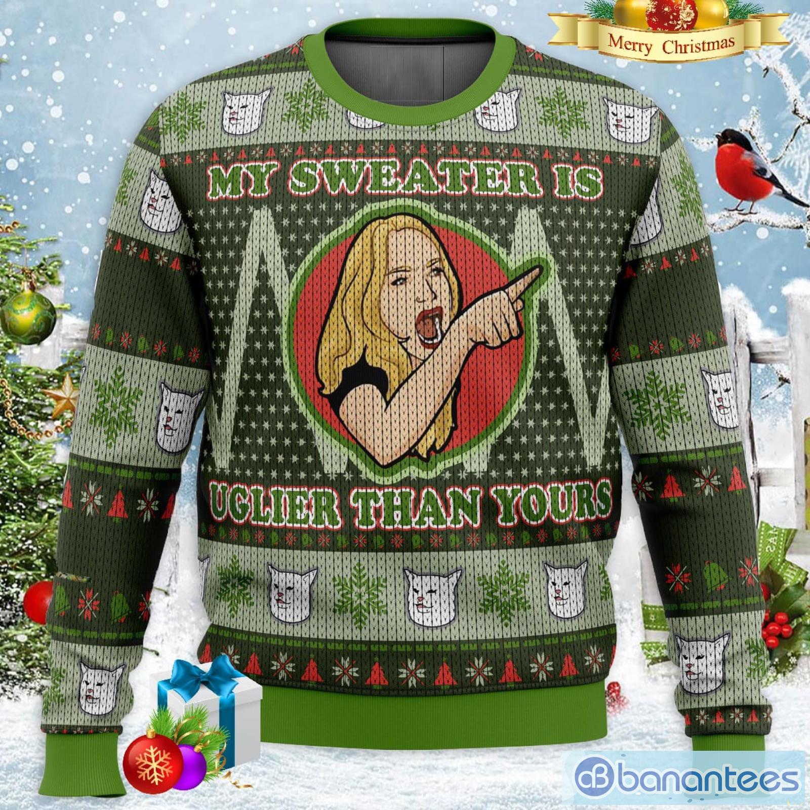 Karen Yelling at Grumpy Cat Meme Ugly Christmas Sweater Anime Ape 2023 For  Men And Women - Binteez