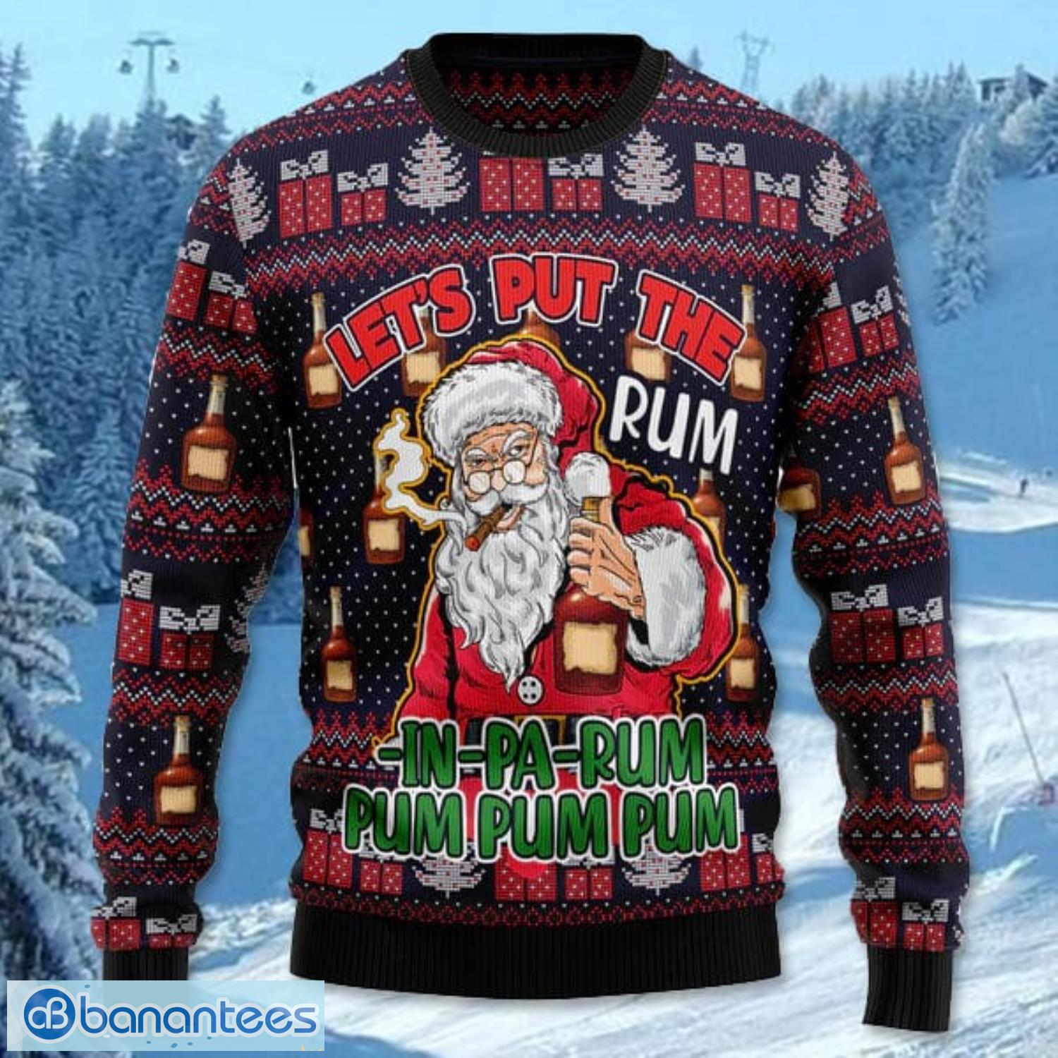 lets put the rum in pa rum pum pum pum all over printed 3d ugly christmas sweater noel men and women gift 1 image Let's Put The Rum in pa rum Pum Pum Pum All Over Printed 3D Ugly Christmas Sweater Noel Men And Women Gift Product Photo