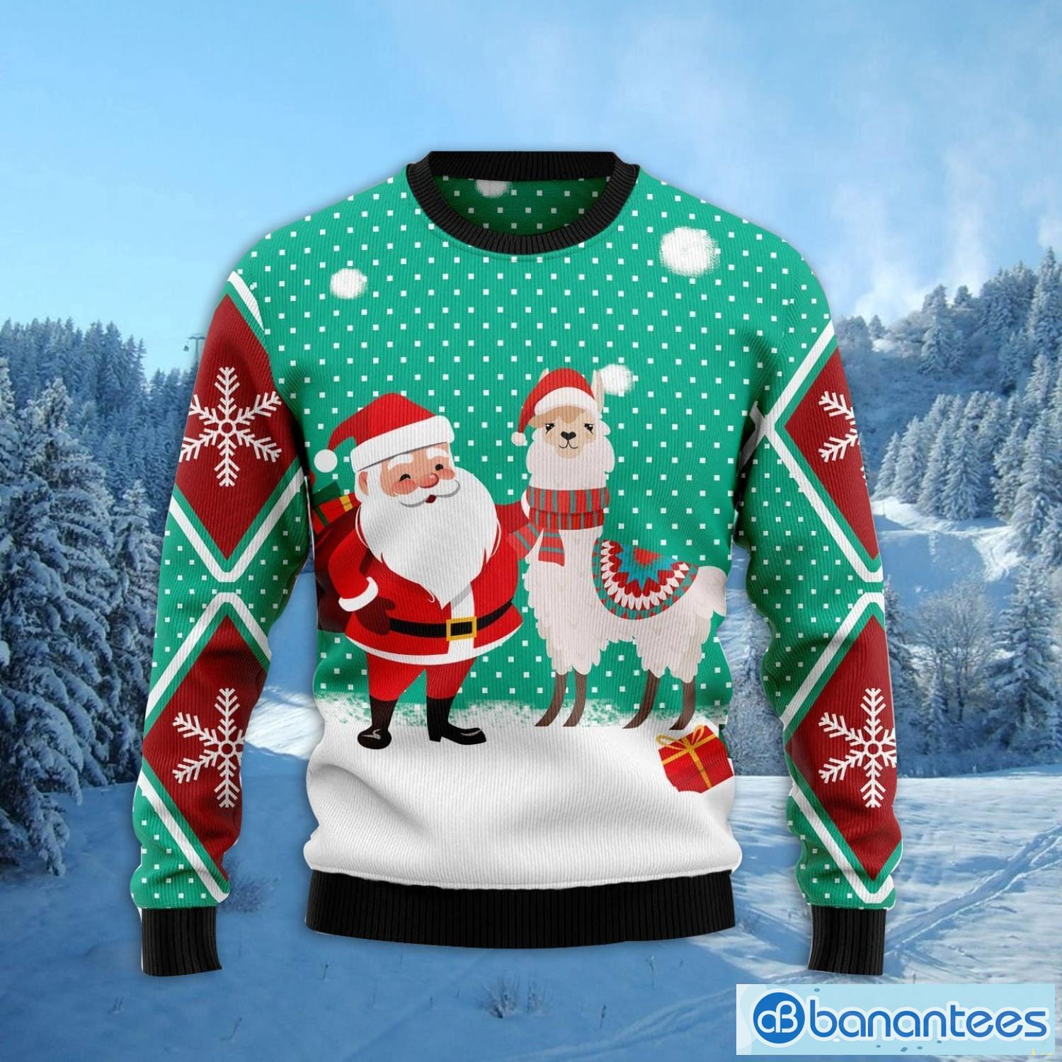 Llama And Santa Xmas Ugly Christmas Sweater Family Noel Gift Product Photo 2