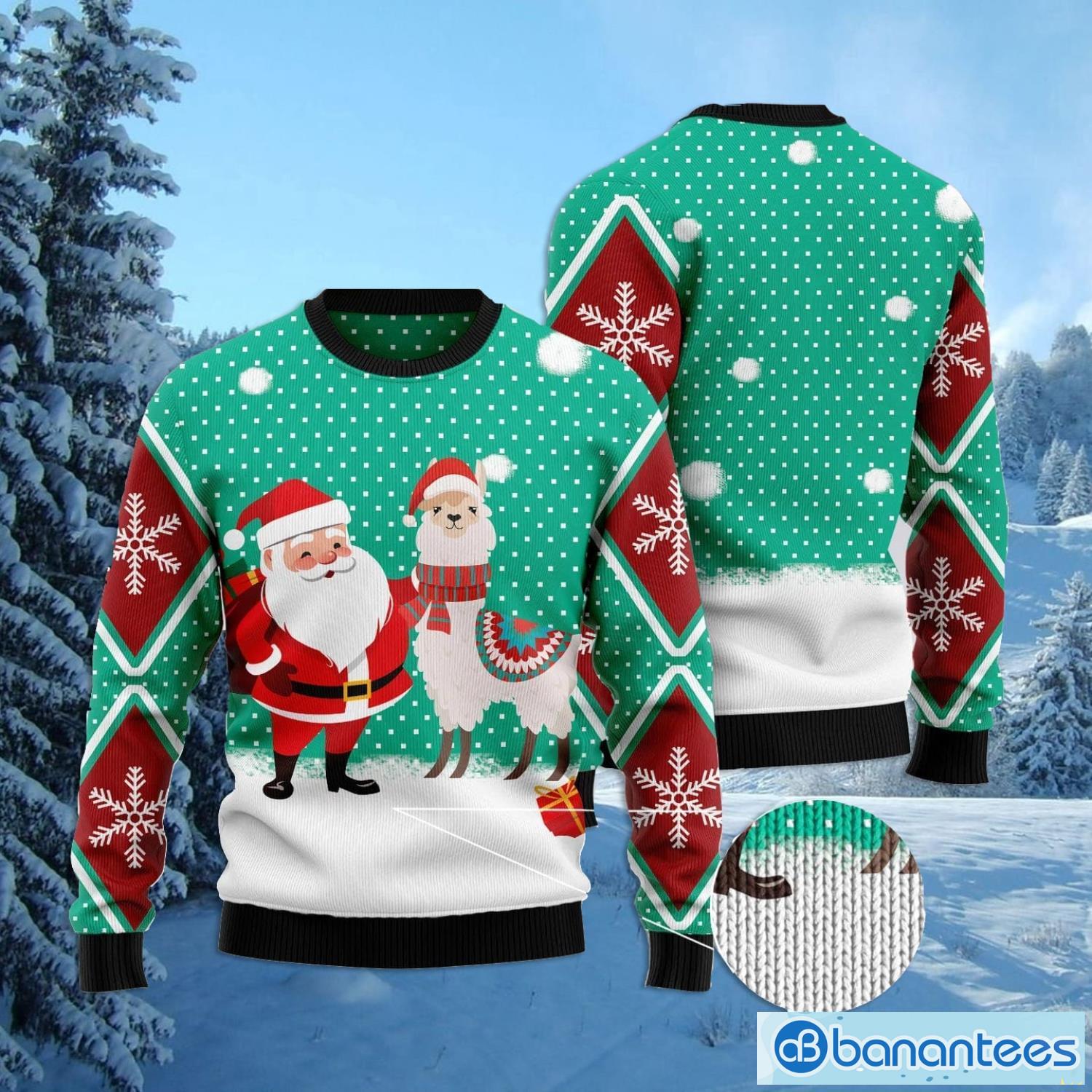 Llama And Santa Xmas Ugly Christmas Sweater Family Noel Gift Product Photo 1