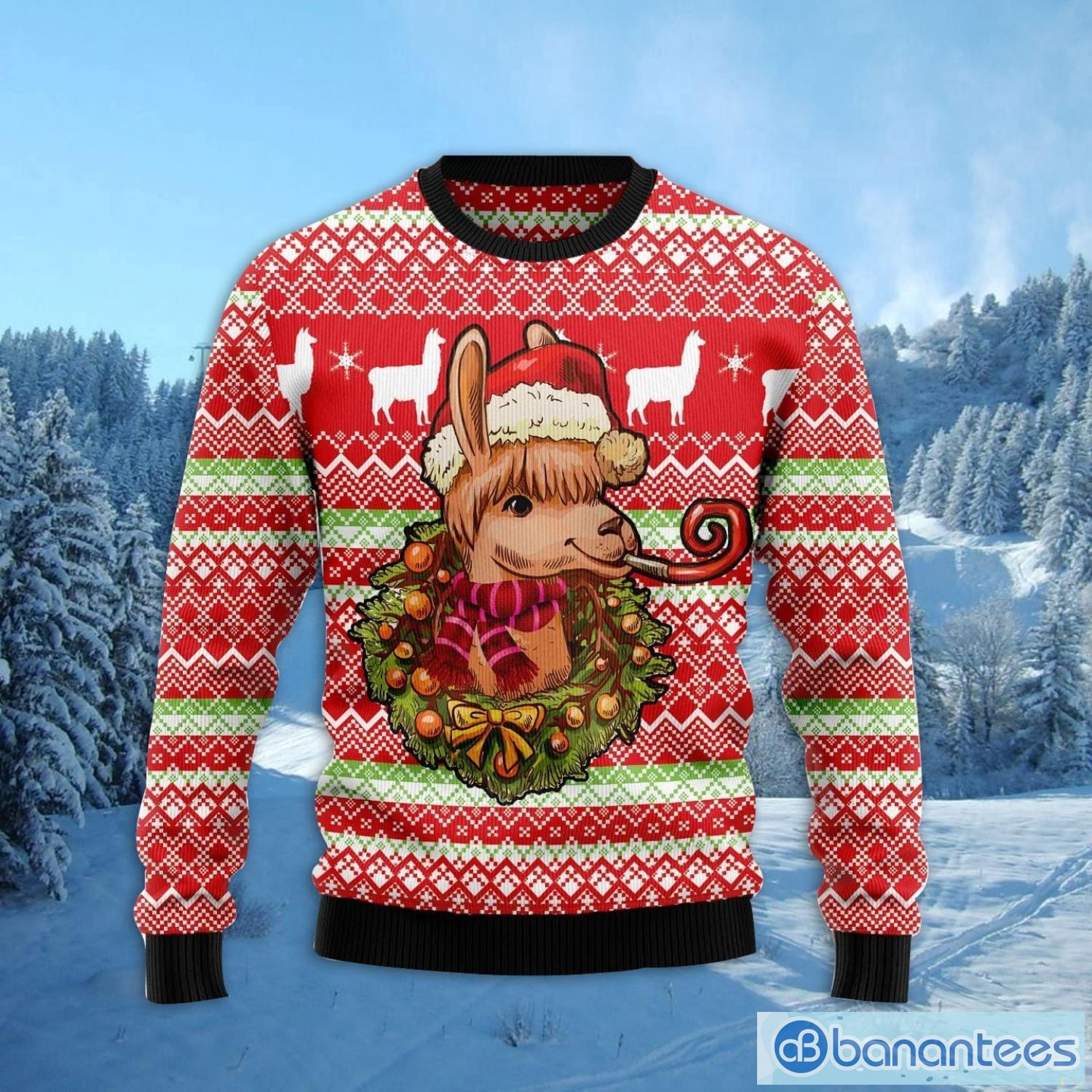 Llama Loves Christmas Ugly Christmas Sweater Family Noel Gift Product Photo 2