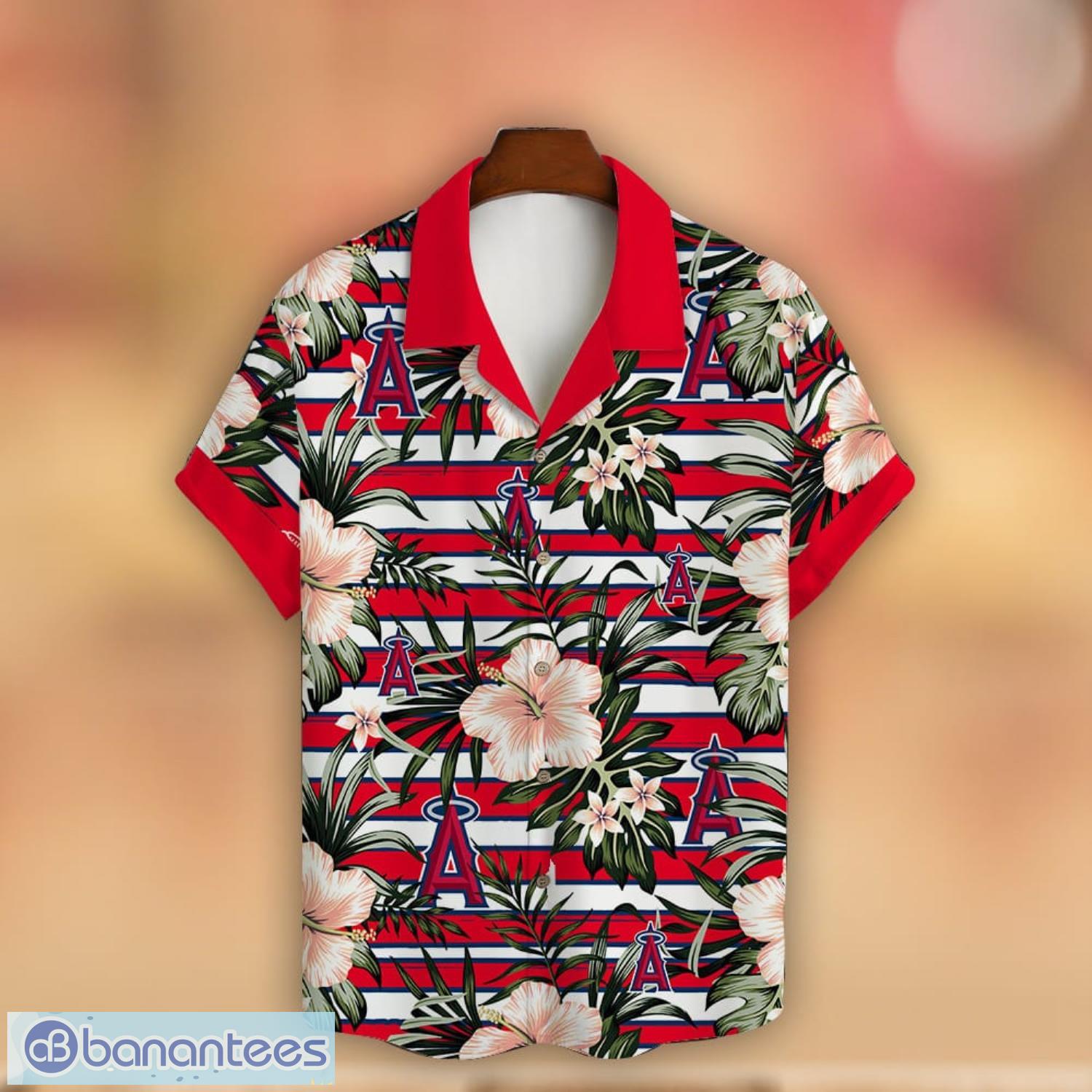 Los Angeles Angels Palm Leaves Pattern Tropical Hawaiian Shirt And Shorts  Summer Gift For Fans