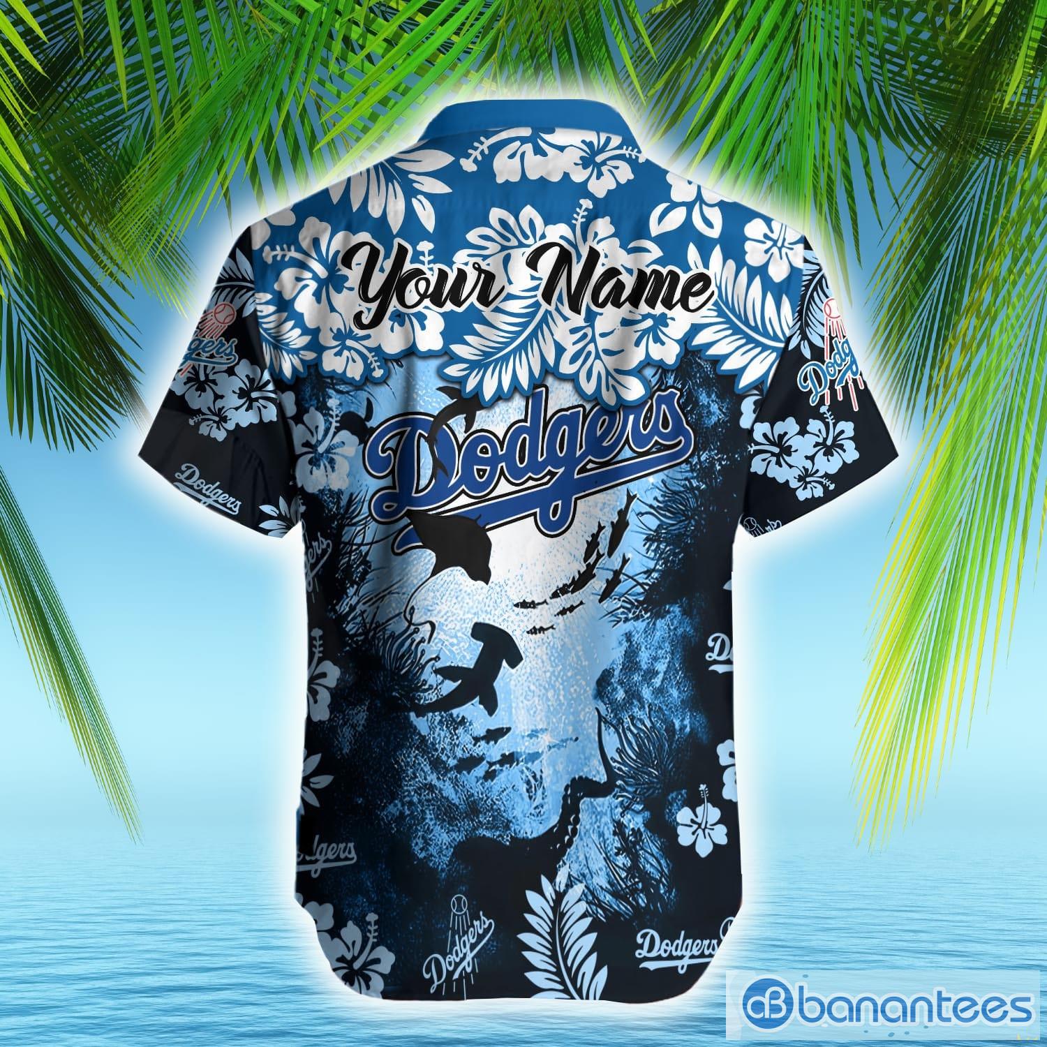 Los Angeles Dodgers Tropical Floral Custom Name Aloha Hawaiian Shirt