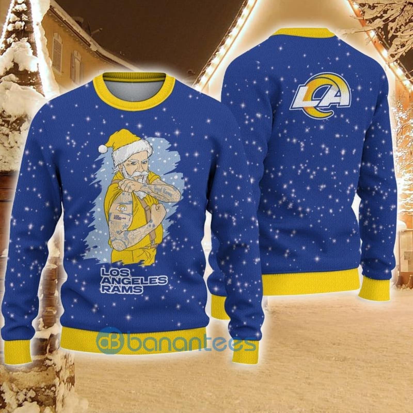 Los Angeles Rams Christmas Santa Claus Tattoo Pattern Ugly Christmas  Sweater Christmas Gift For Family - Banantees
