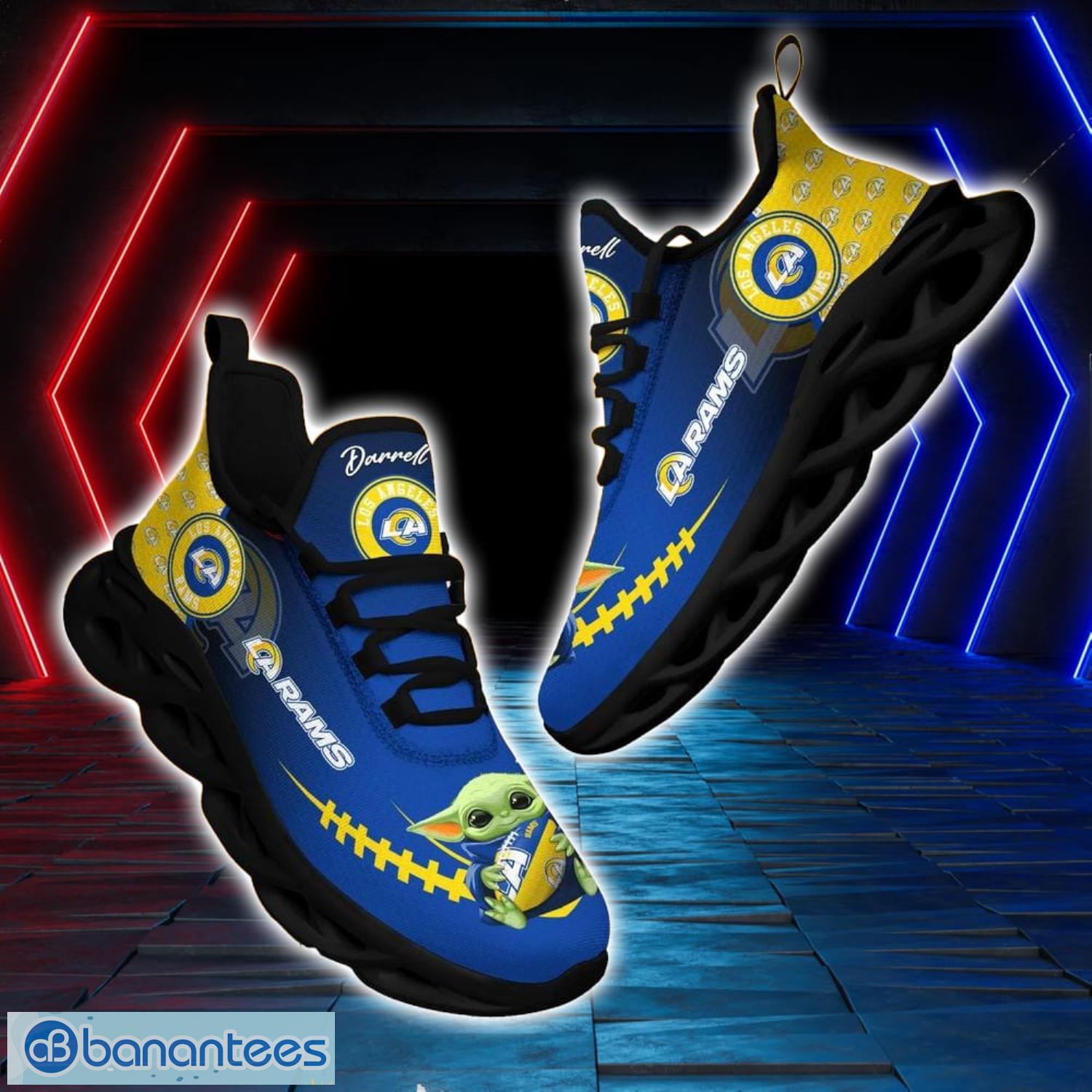 Los Angeles Rams NFL Max Soul Shoes Custom Name Yoda Lover Gift Running Sneakers Product Photo 1