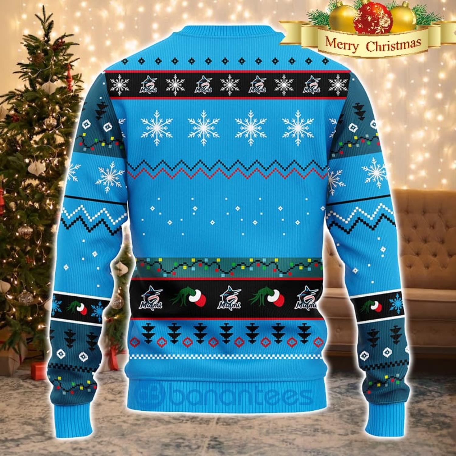 MLB Miami Marlins Print Funny Grinch Ugly Christmas Sweater - The