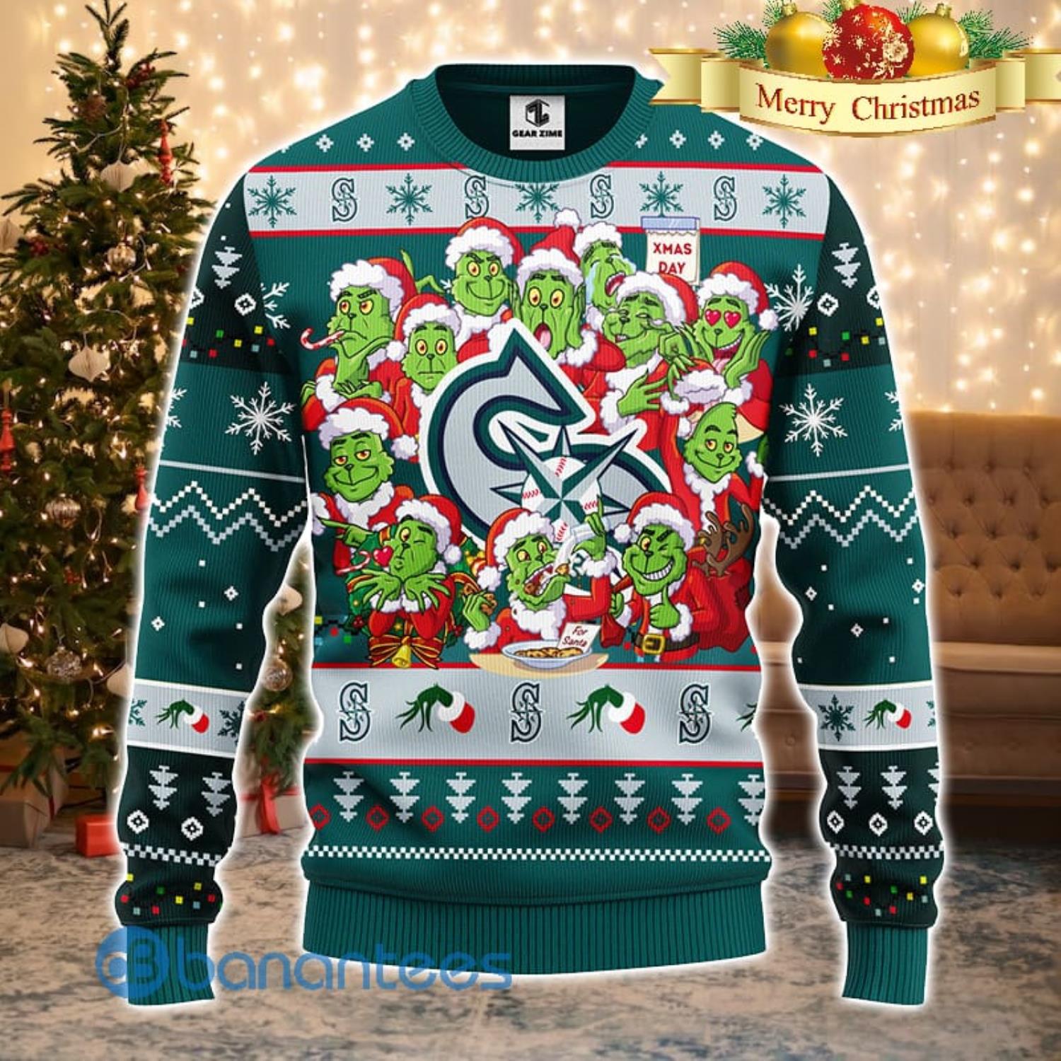 Men And Women Christmas Gift MLB Seattle Mariners Cute 12 Grinch Face Xmas  Day 3D Ugly Christmas Sweater - Banantees