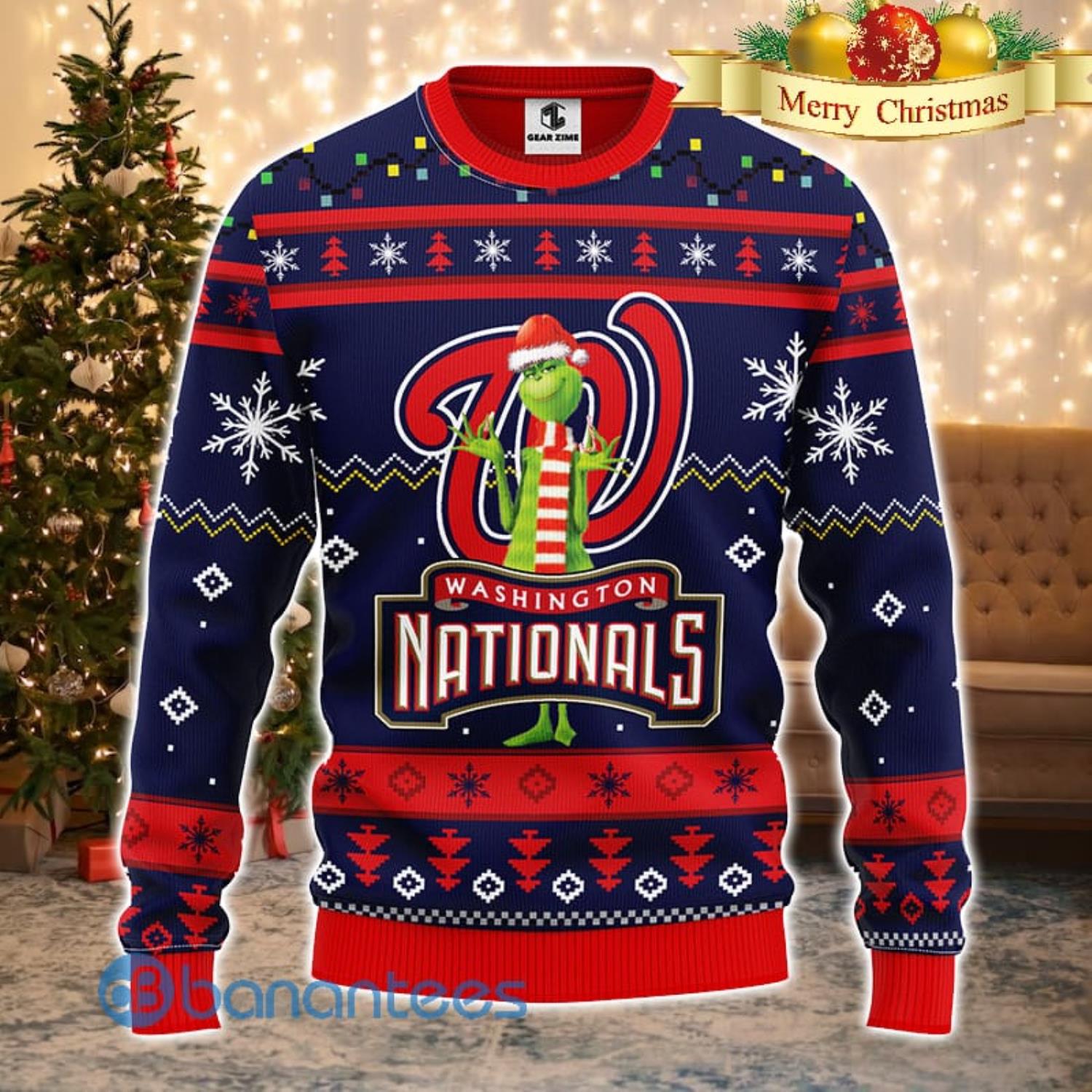 Men And Women Christmas Gift MLB Washington Nationals Cute 12 Grinch Face  Xmas Day 3D Ugly Christmas Sweater - Banantees