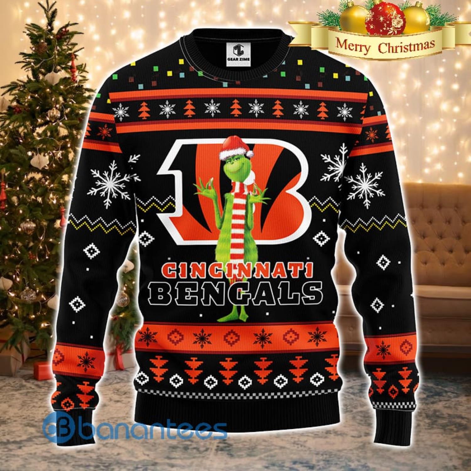 Men And Women Christmas Gift NFL Cincinnati Bengals Logo With Funny Grinch 3D Ugly Christmas Sweater For Fans Product Photo 1