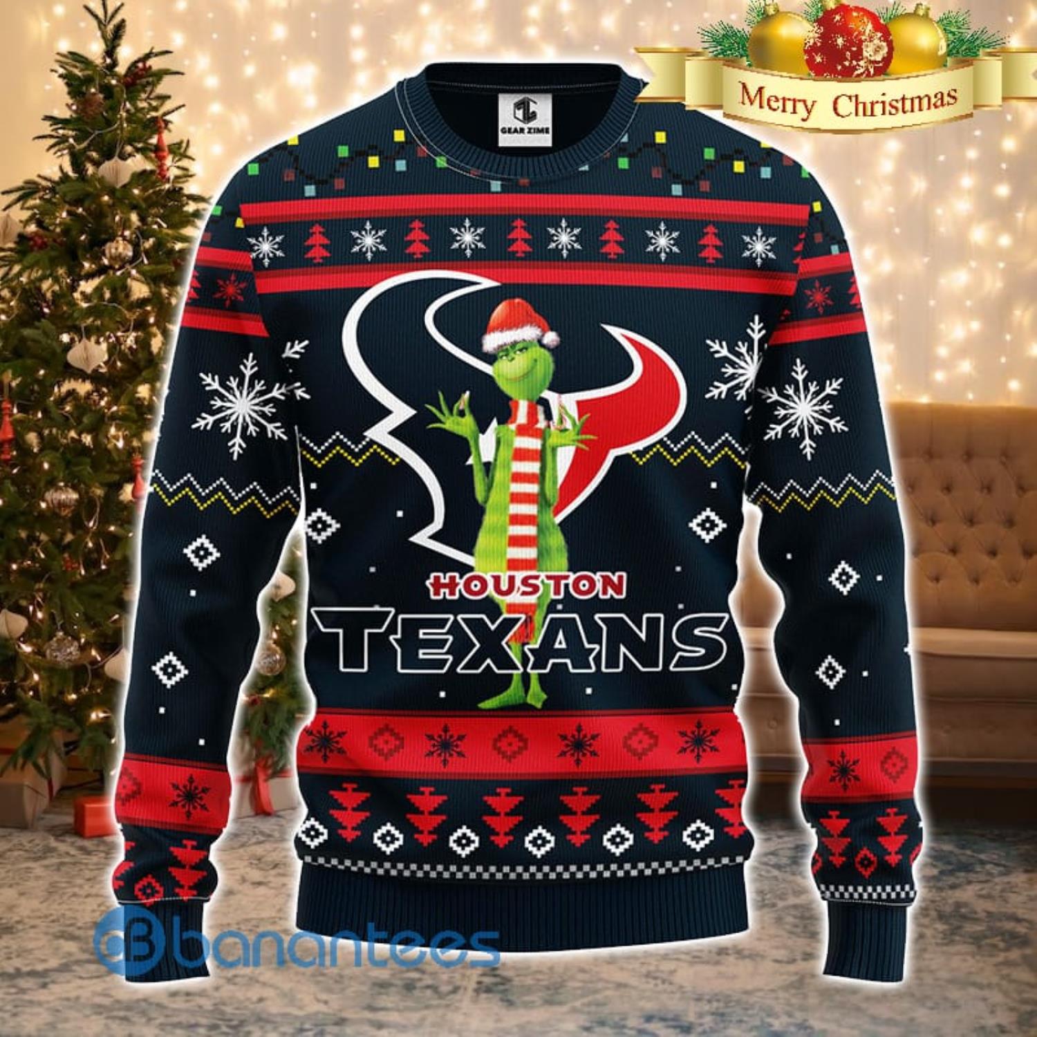 Men And Women Christmas Gift NFL Houston Texans Logo With Funny Grinch 3D Ugly Christmas Sweater For Fans Product Photo 1