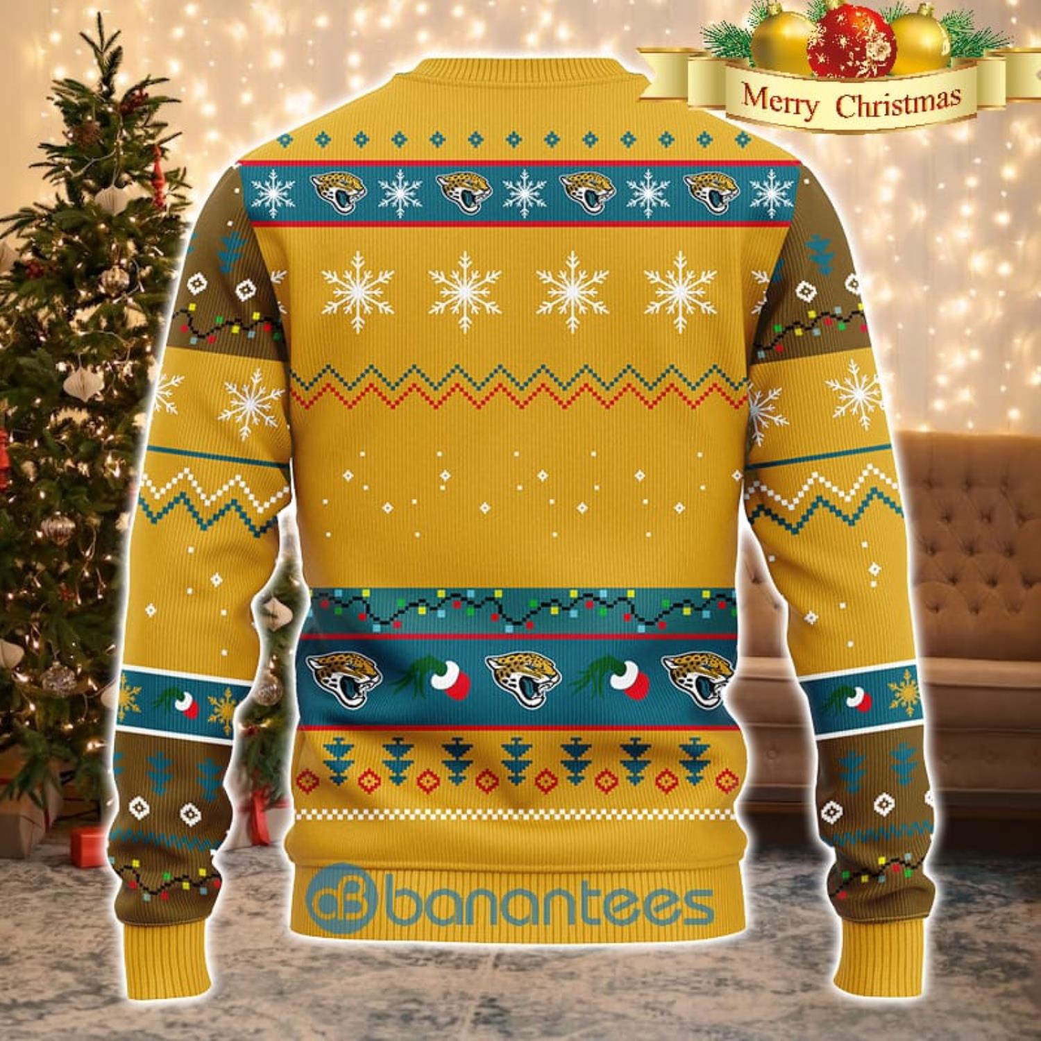 Men And Women Christmas Gift NFL Jacksonville Jaguars Cute 12 Grinch Face Xmas Day 3D Ugly Christmas Sweater Product Photo 1