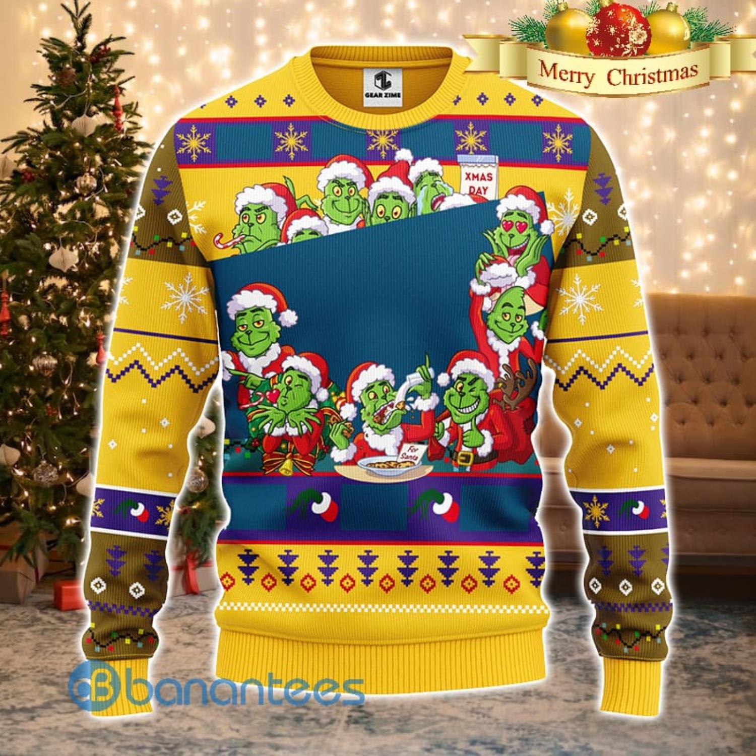 Men And Women Christmas Gift NFL Miami Dolphins Cute 12 Grinch Face Xmas Day 3D Ugly Christmas Sweater Product Photo 2