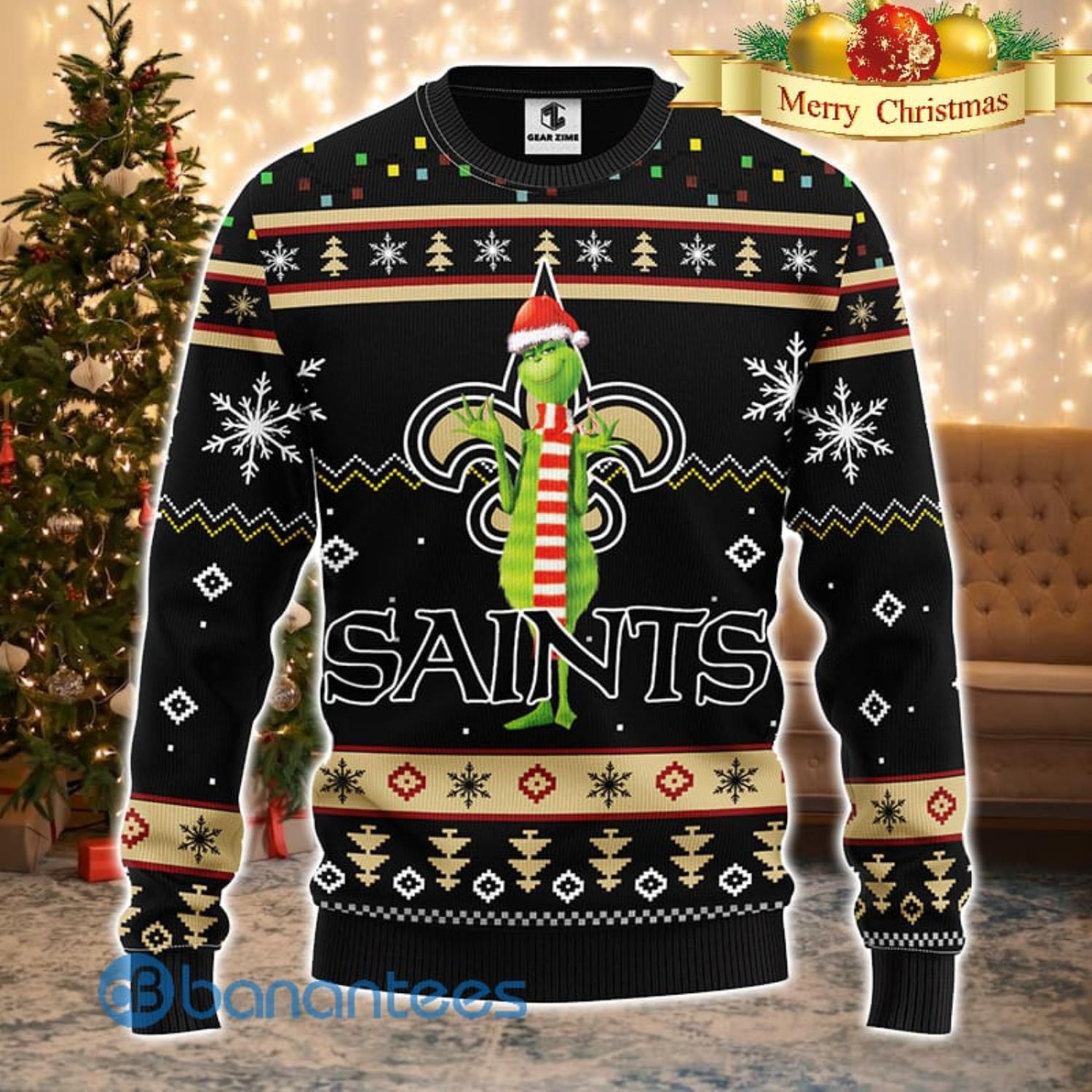 Men And Women Christmas Gift NFL New Orleans Saints Logo With Funny Grinch  3D Ugly Christmas Sweater For Fans - Banantees