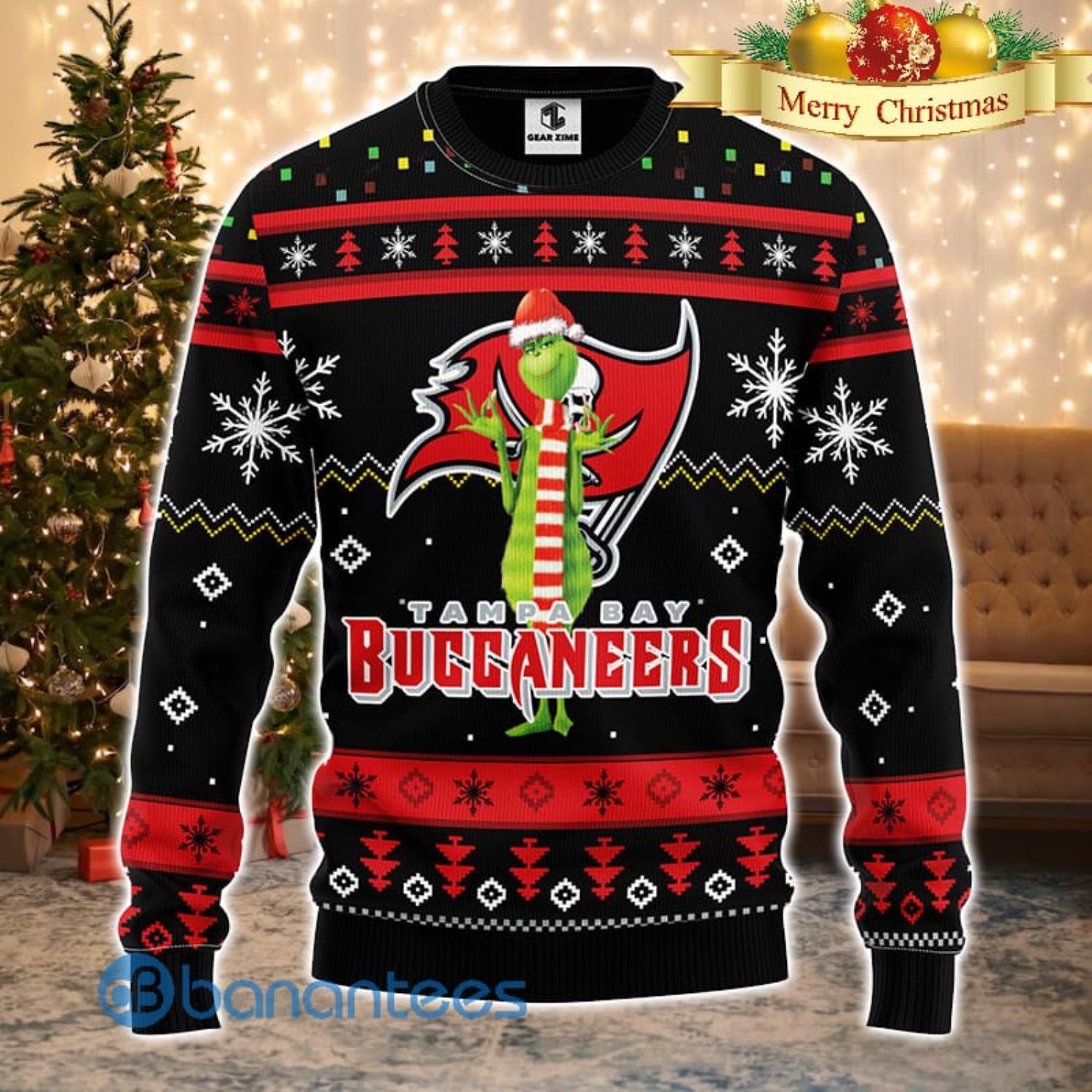 Men And Women Christmas Gift NFL Tampa Bay Buccaneers Logo With Funny Grinch 3D Ugly Christmas Sweater For Fans Product Photo 1