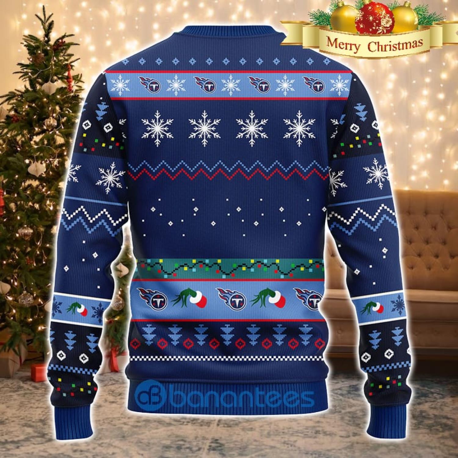 Men And Women Christmas Gift NFL Tennessee Titans Cute 12 Grinch Face Xmas Day 3D Ugly Christmas Sweater Product Photo 1