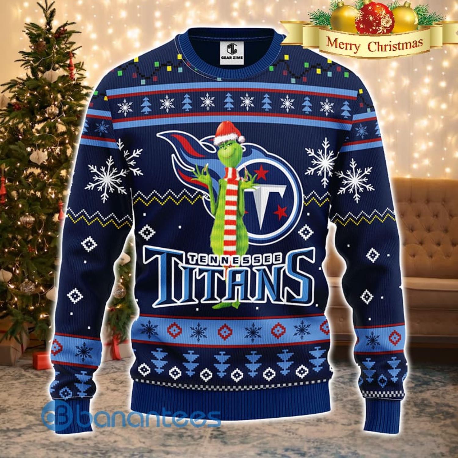 Men And Women Christmas Gift NFL Tennessee Titans Logo With Funny Grinch 3D Ugly Christmas Sweater For Fans Product Photo 1