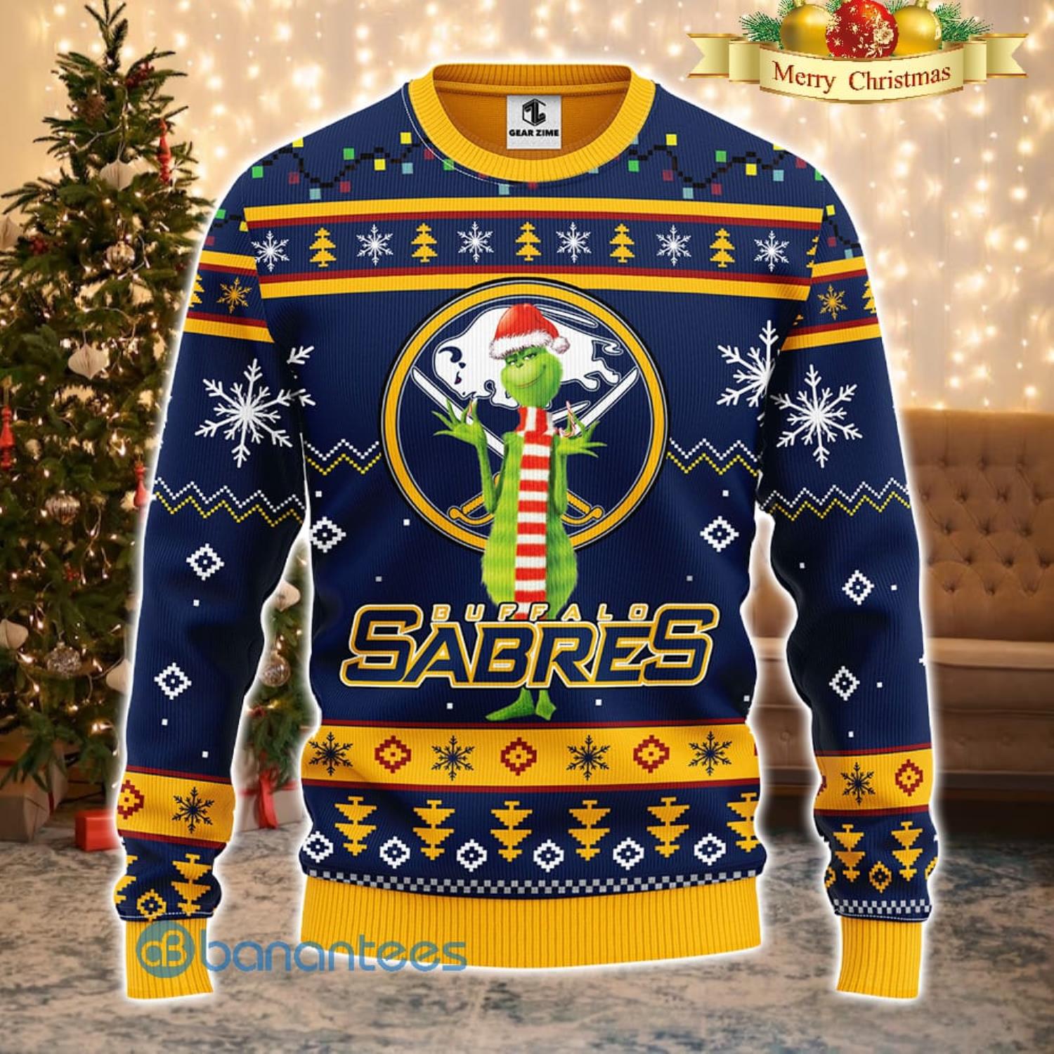 Men And Women Christmas Gift NHL Buffalo Sabres Logo With Funny Grinch 3D Ugly Christmas Sweater For Fans Product Photo 1