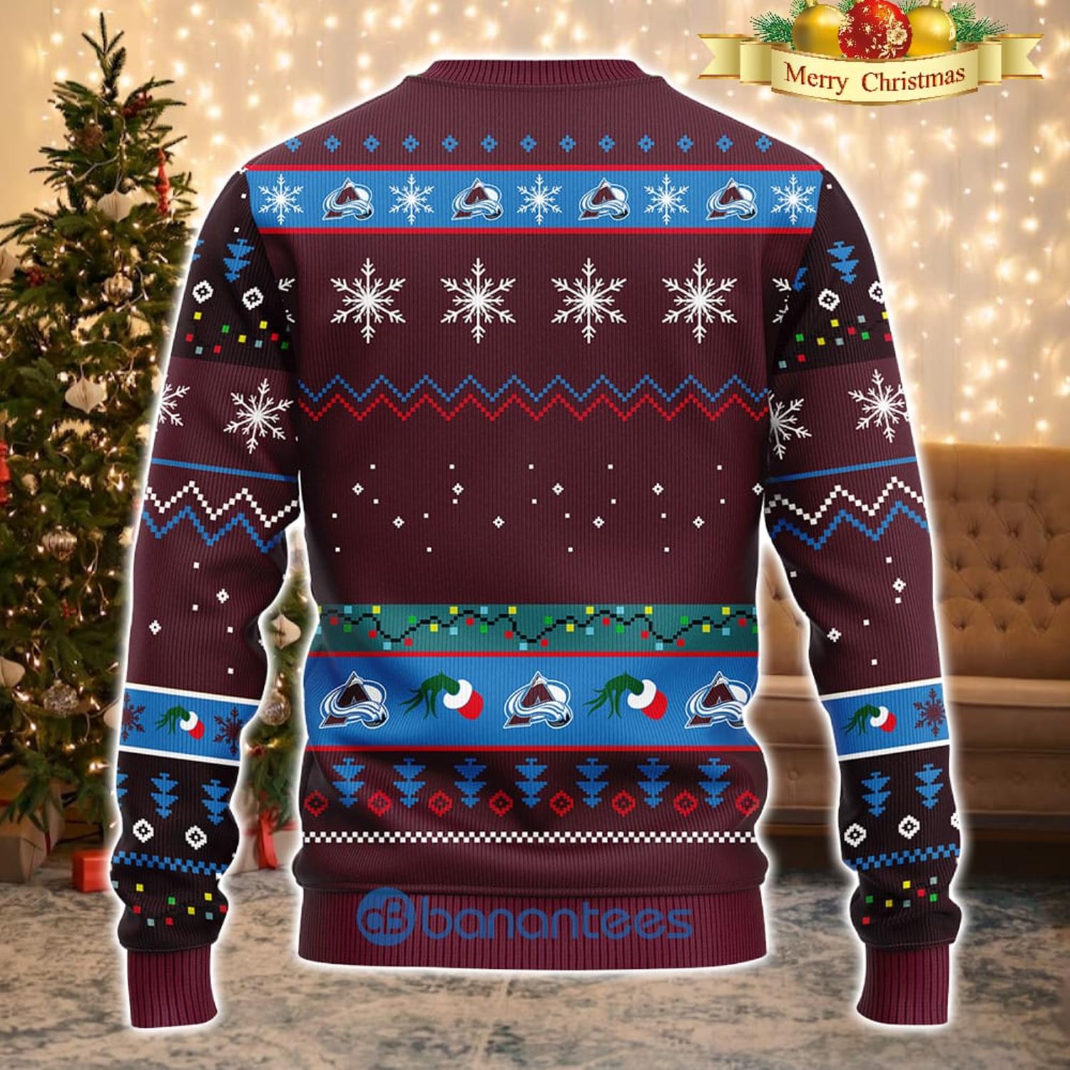 Men And Women Christmas Gift NHL Colorado Avalanche Cute 12 Grinch Face Xmas Day 3D Ugly Christmas Sweater Product Photo 1