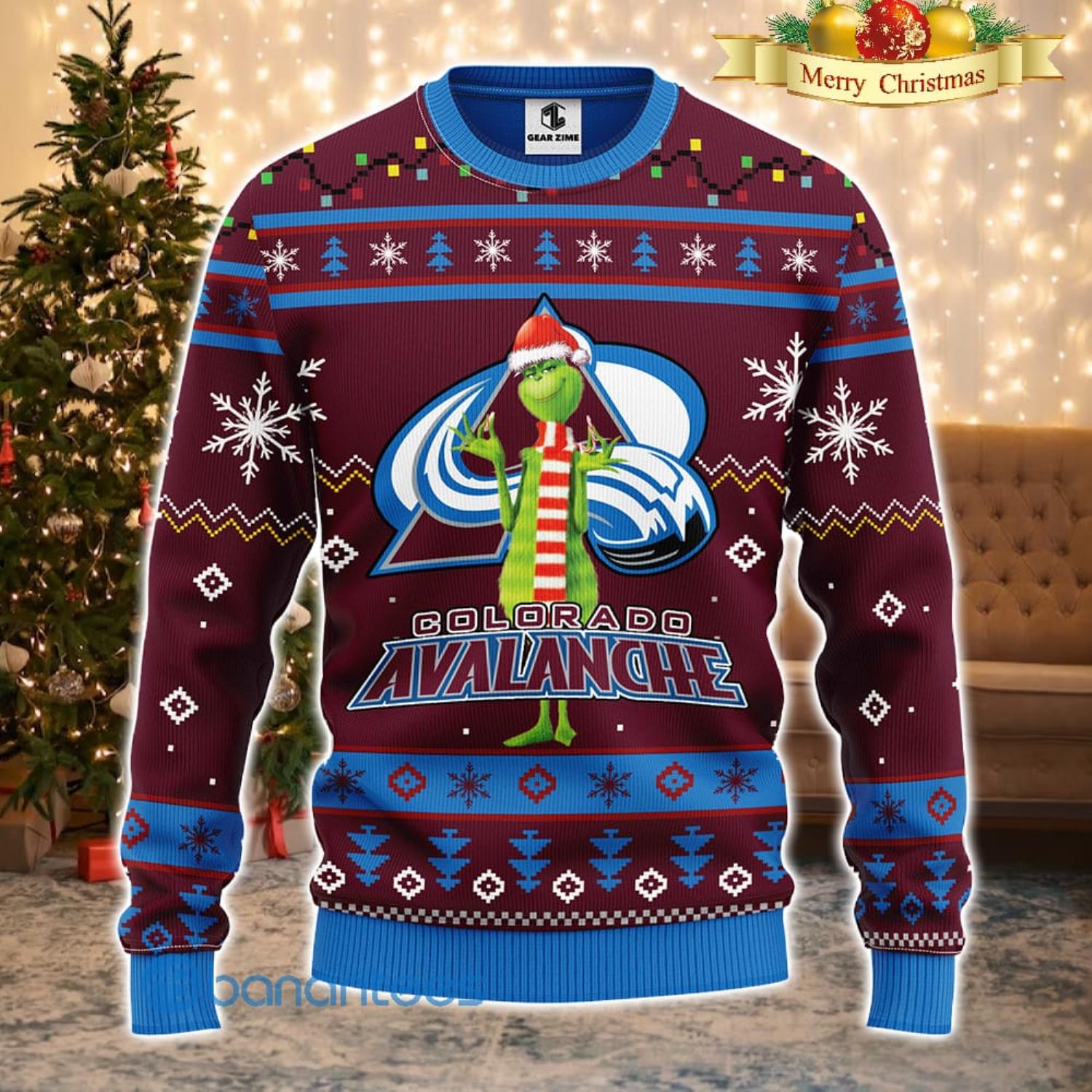 Men And Women Christmas Gift NHL Colorado Avalanche Logo With Funny Grinch 3D Ugly Christmas Sweater For Fans Product Photo 1