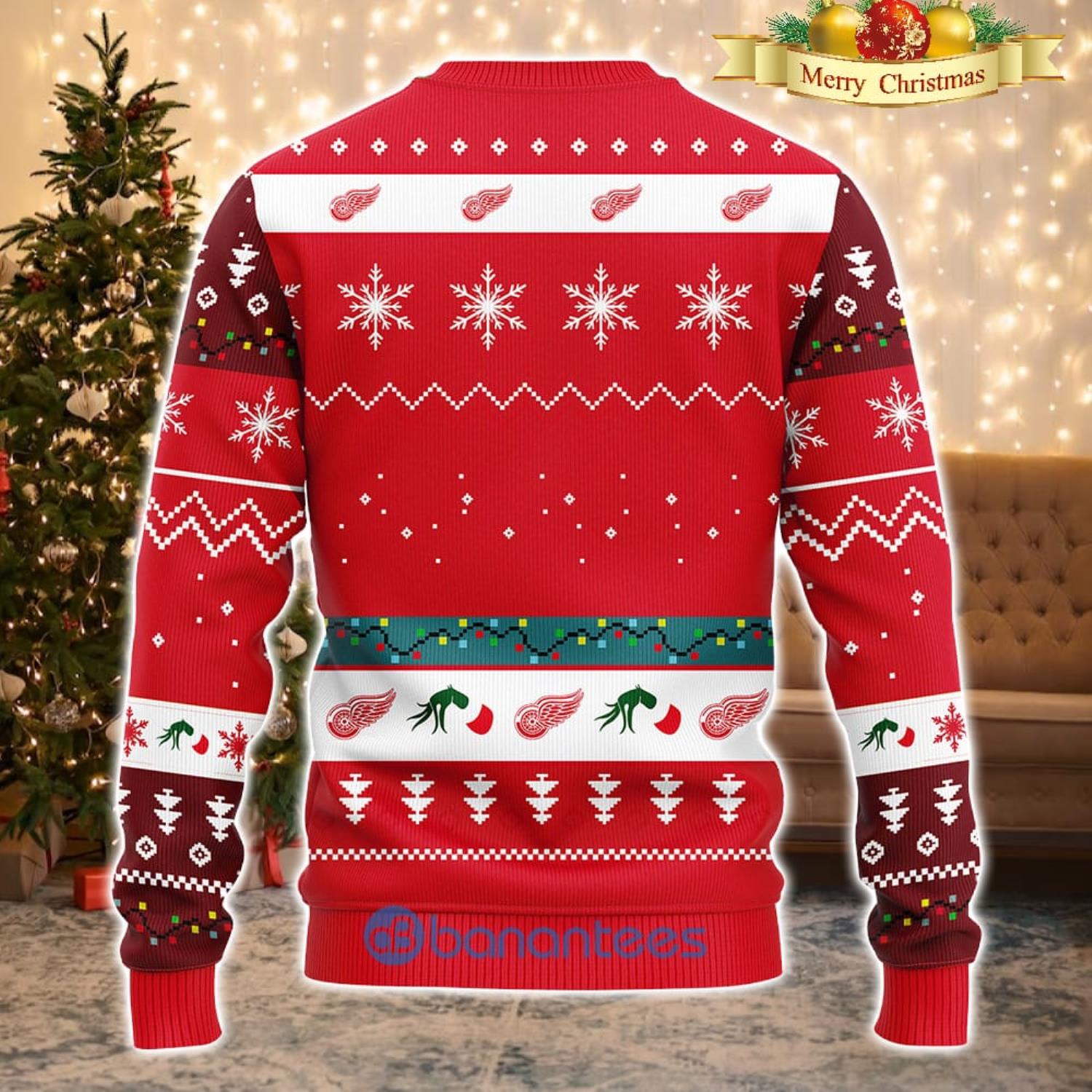 Men And Women Christmas Gift NHL Detroit Red Wings Cute 12 Grinch Face Xmas Day 3D Ugly Christmas Sweater Product Photo 1