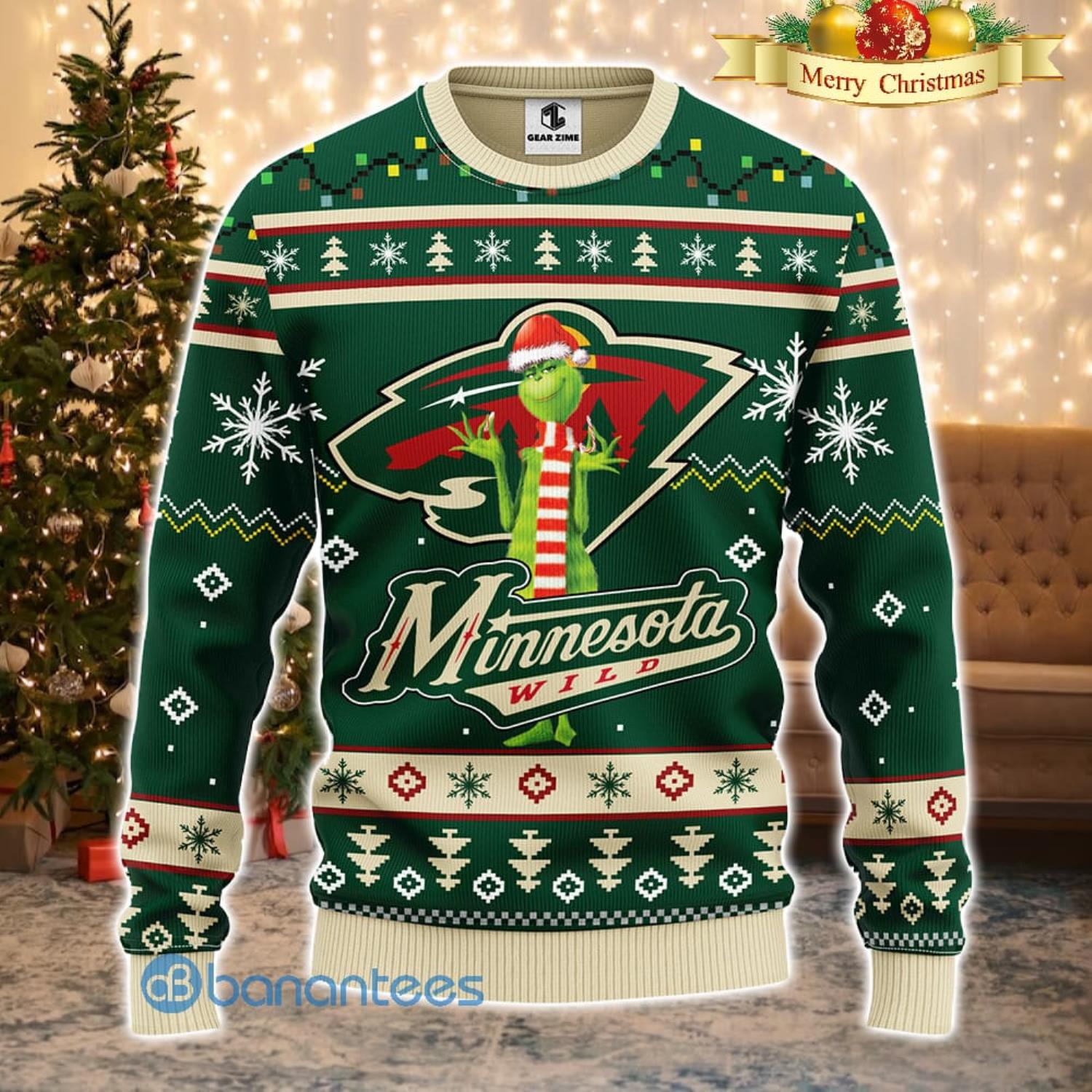 Men And Women Christmas Gift NHL Minnesota Wild Logo With Funny Grinch 3D Ugly Christmas Sweater For Fans Product Photo 1