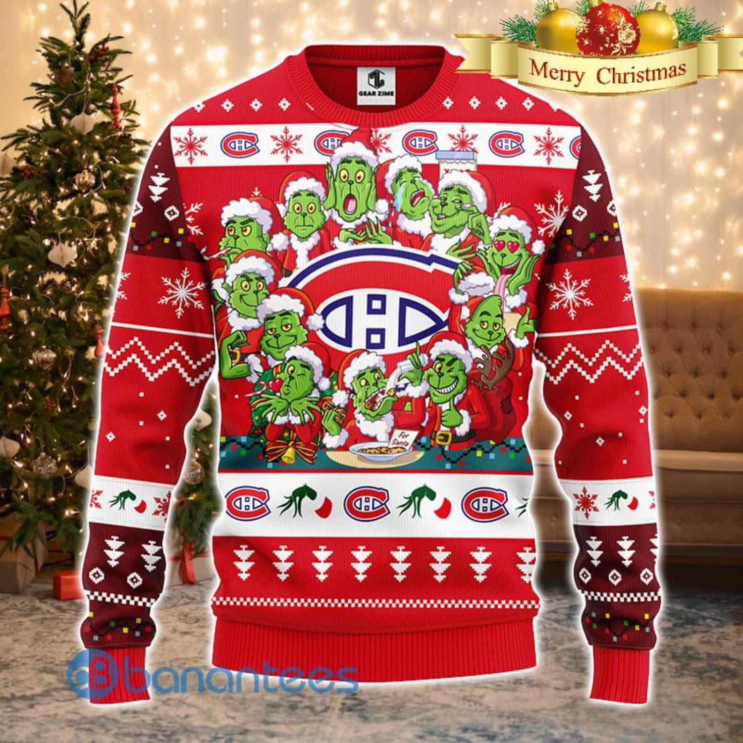 Men And Women Christmas Gift NHL Montreal Canadians Cute 12 Grinch Face Xmas Day 3D Ugly Christmas Sweater Product Photo 2