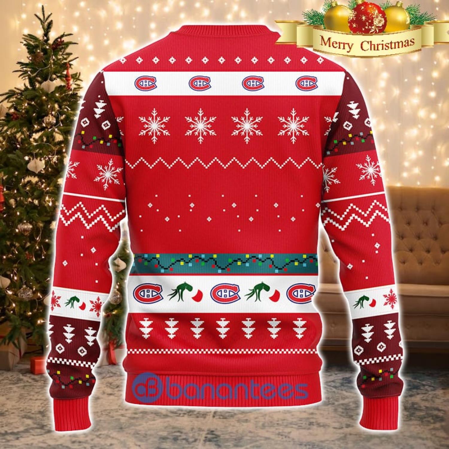 Men And Women Christmas Gift NHL Montreal Canadians Cute 12 Grinch Face Xmas Day 3D Ugly Christmas Sweater Product Photo 1