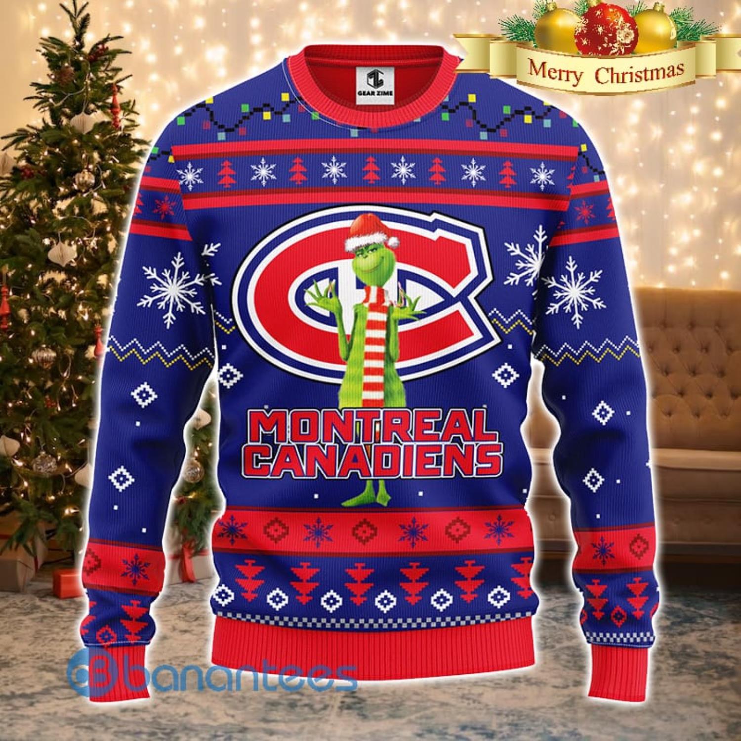 Men And Women Christmas Gift NHL Montreal Canadians Logo With Funny Grinch 3D Ugly Christmas Sweater For Fans Product Photo 1
