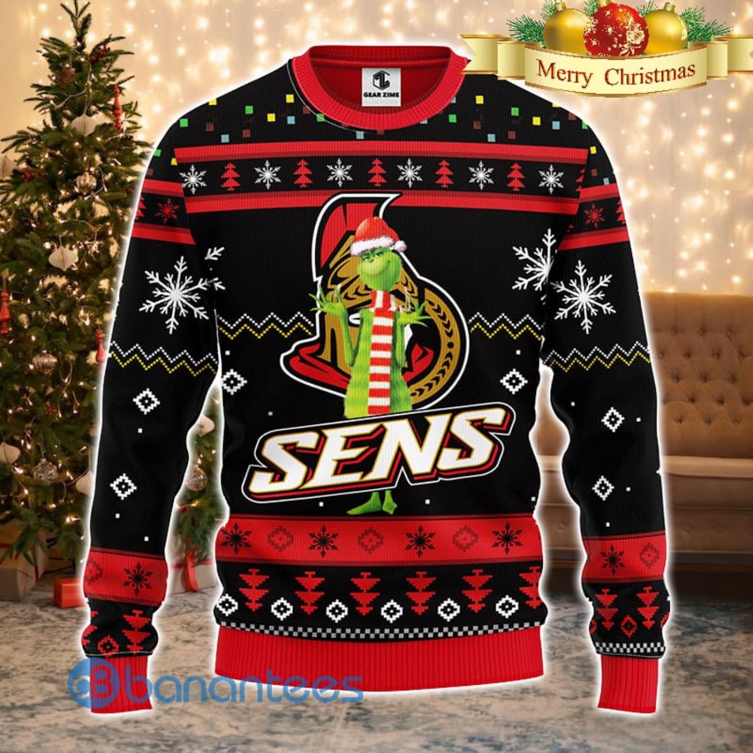 Men And Women Christmas Gift NHL Ottawa Senators Logo With Funny Grinch 3D Ugly Christmas Sweater For Fans Product Photo 1
