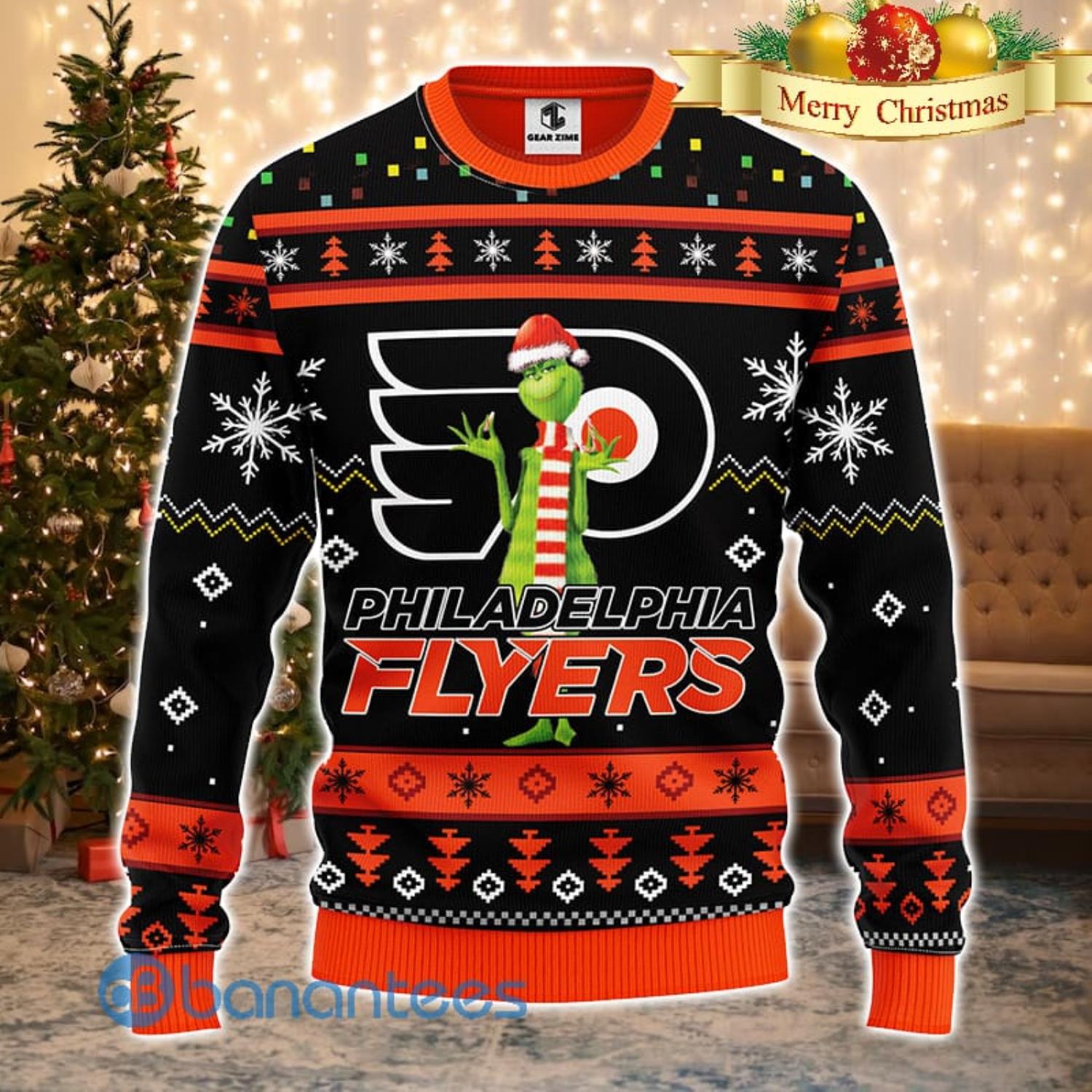 Men And Women Christmas Gift NHL Philadelphia Flyers Logo With Funny Grinch 3D Ugly Christmas Sweater For Fans Product Photo 1