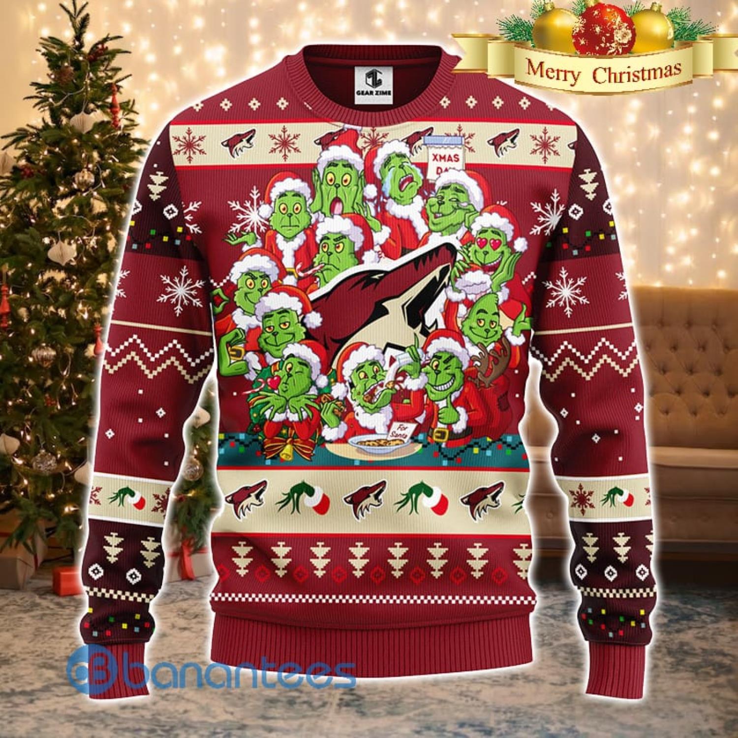 Men And Women Christmas Gift NHL Phoenix Coyotes Cute 12 Grinch Face Xmas Day 3D Ugly Christmas Sweater Product Photo 2