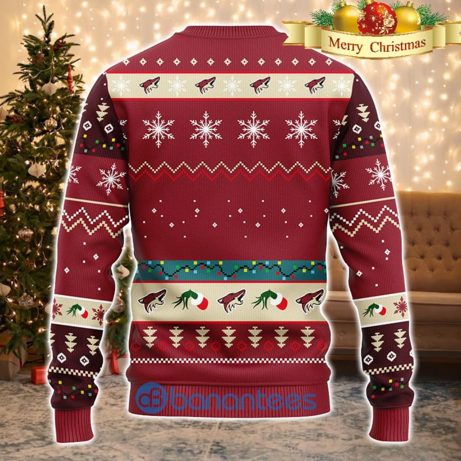 Men And Women Christmas Gift NHL Phoenix Coyotes Cute 12 Grinch Face Xmas Day 3D Ugly Christmas Sweater Product Photo 1