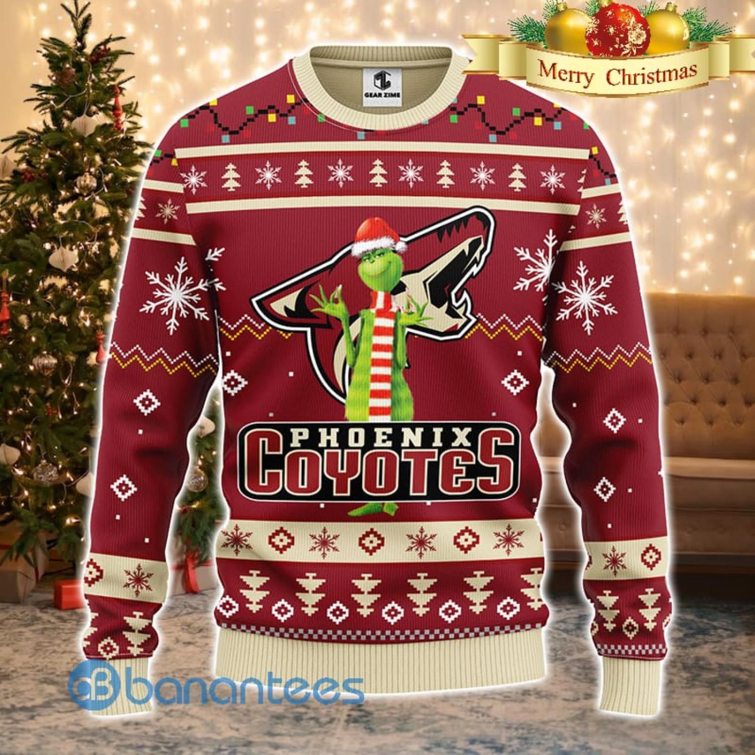 Men And Women Christmas Gift NHL Phoenix Coyotes Logo With Funny Grinch 3D Ugly Christmas Sweater For Fans Product Photo 1