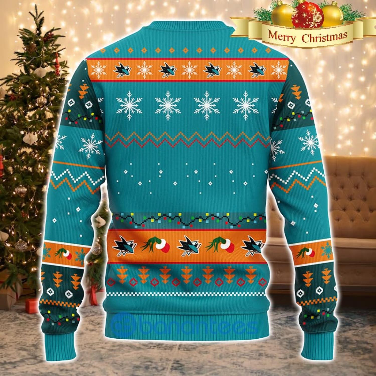 Men And Women Christmas Gift NHL San Jose Sharks Cute 12 Grinch Face Xmas Day 3D Ugly Christmas Sweater Product Photo 1