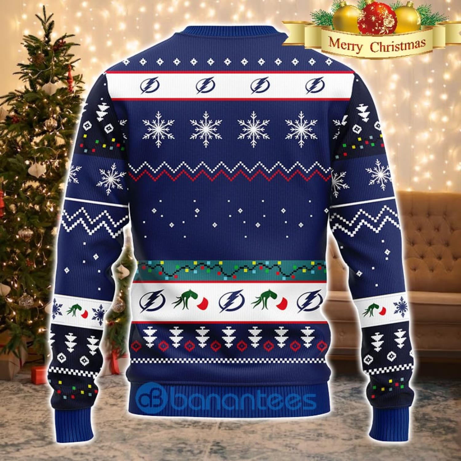 Men And Women Christmas Gift NHL Tampa Bay Lightning Cute 12 Grinch Face Xmas Day 3D Ugly Christmas Sweater Product Photo 1