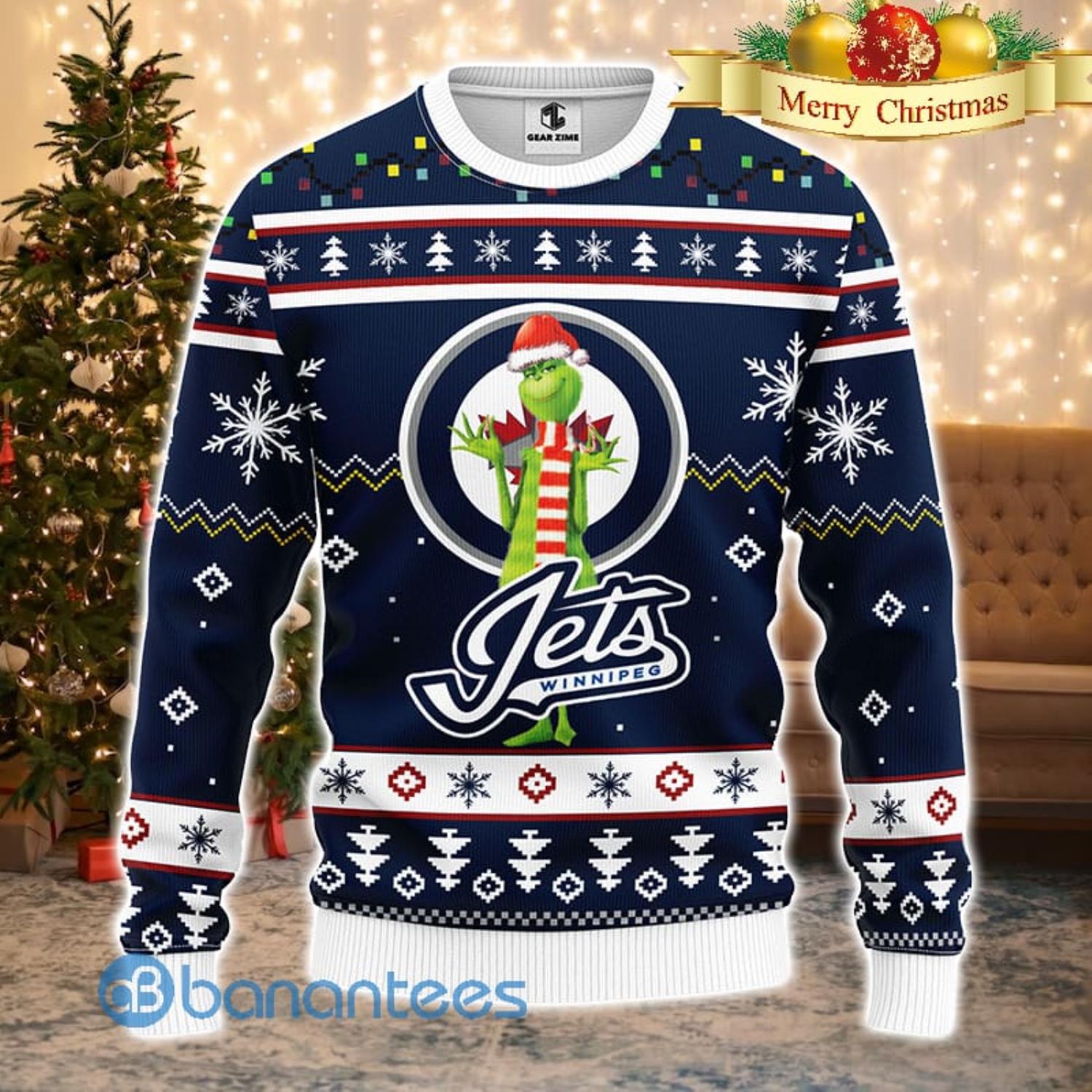 Men And Women Christmas Gift NHL Winnipeg Jets Logo With Funny Grinch 3D Ugly Christmas Sweater For Fans Product Photo 1