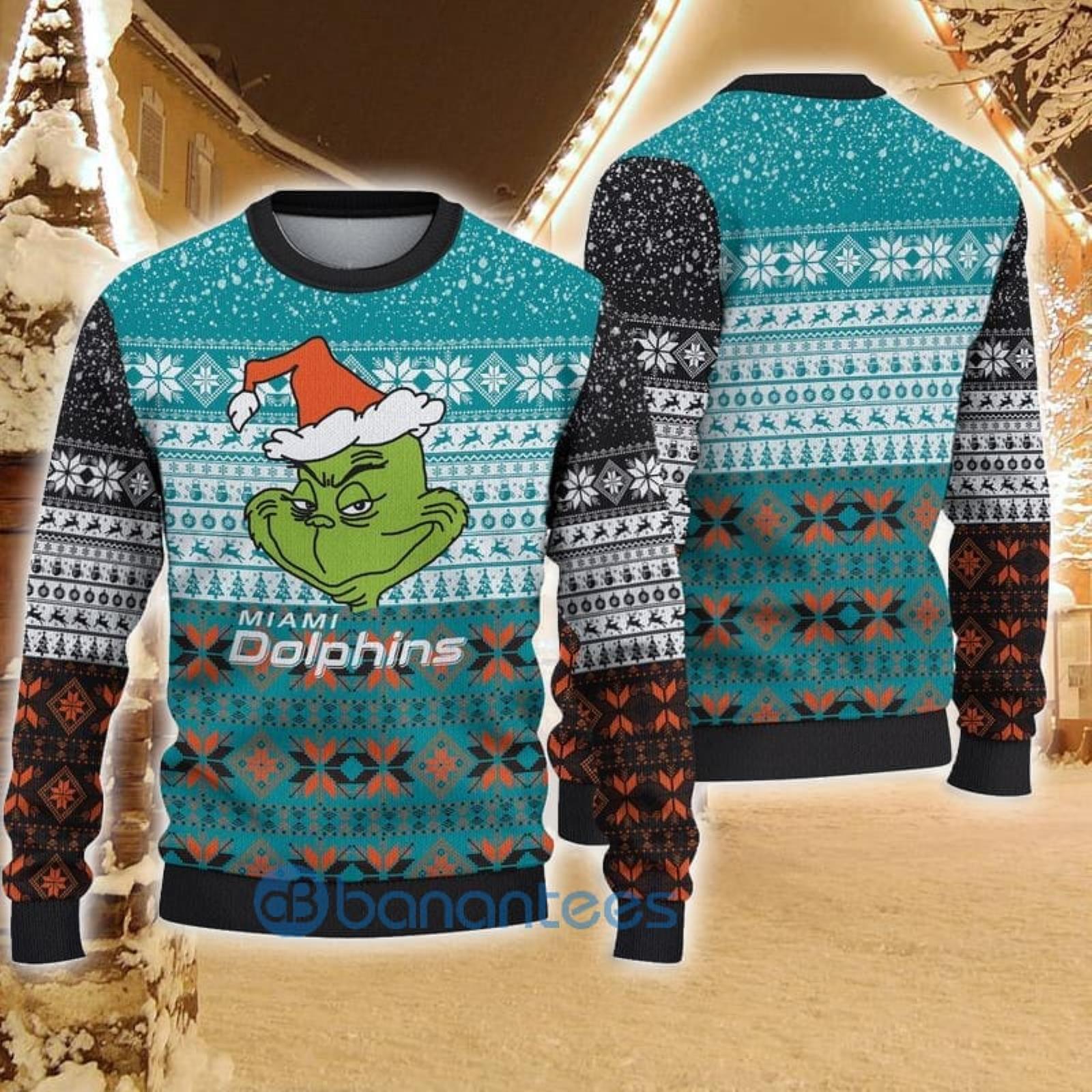 Sweater Snow Team Logo Miami Dolphins Ugly Christmas Sweater - Banantees