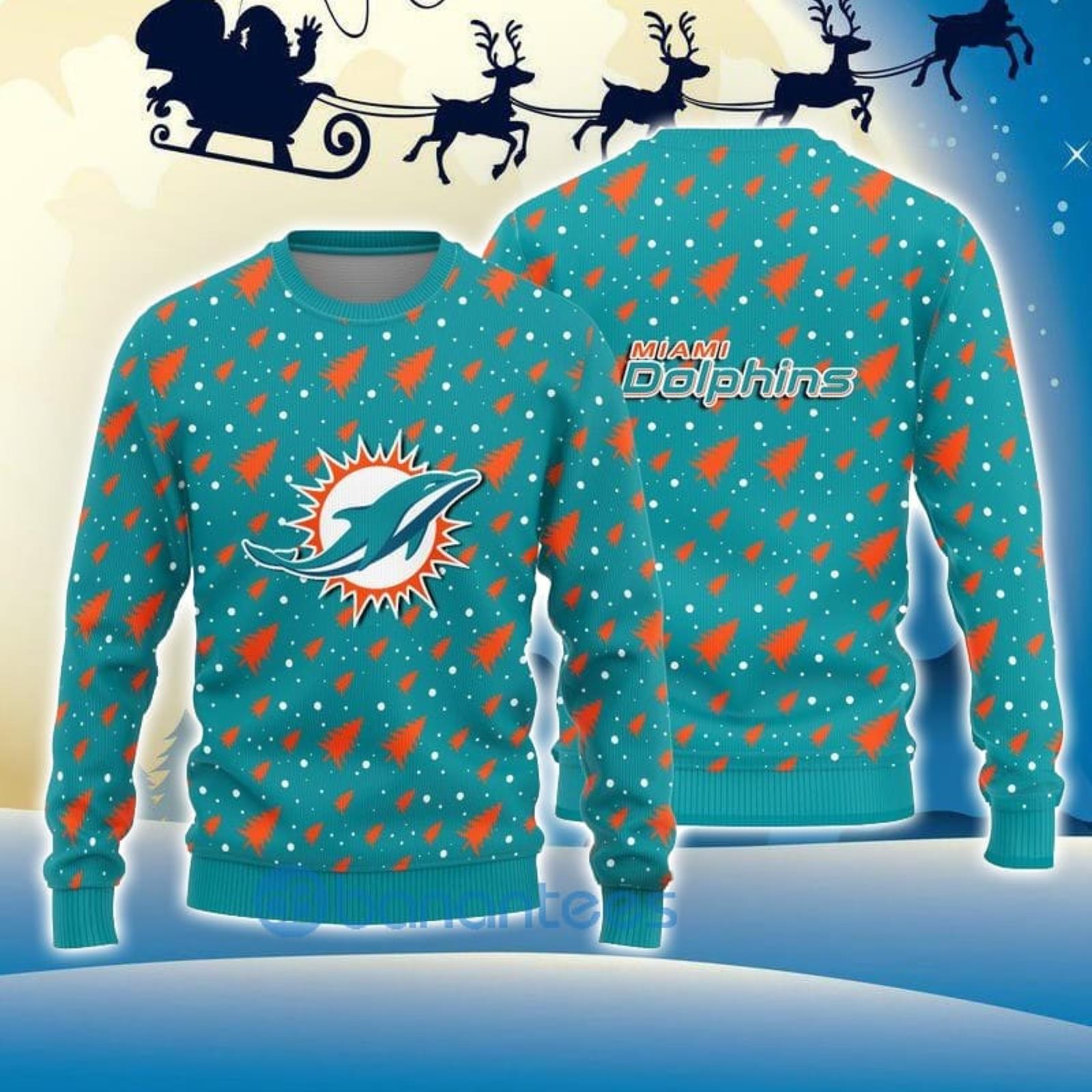 Sweater Snow Team Logo Miami Dolphins Ugly Christmas Sweater - Banantees