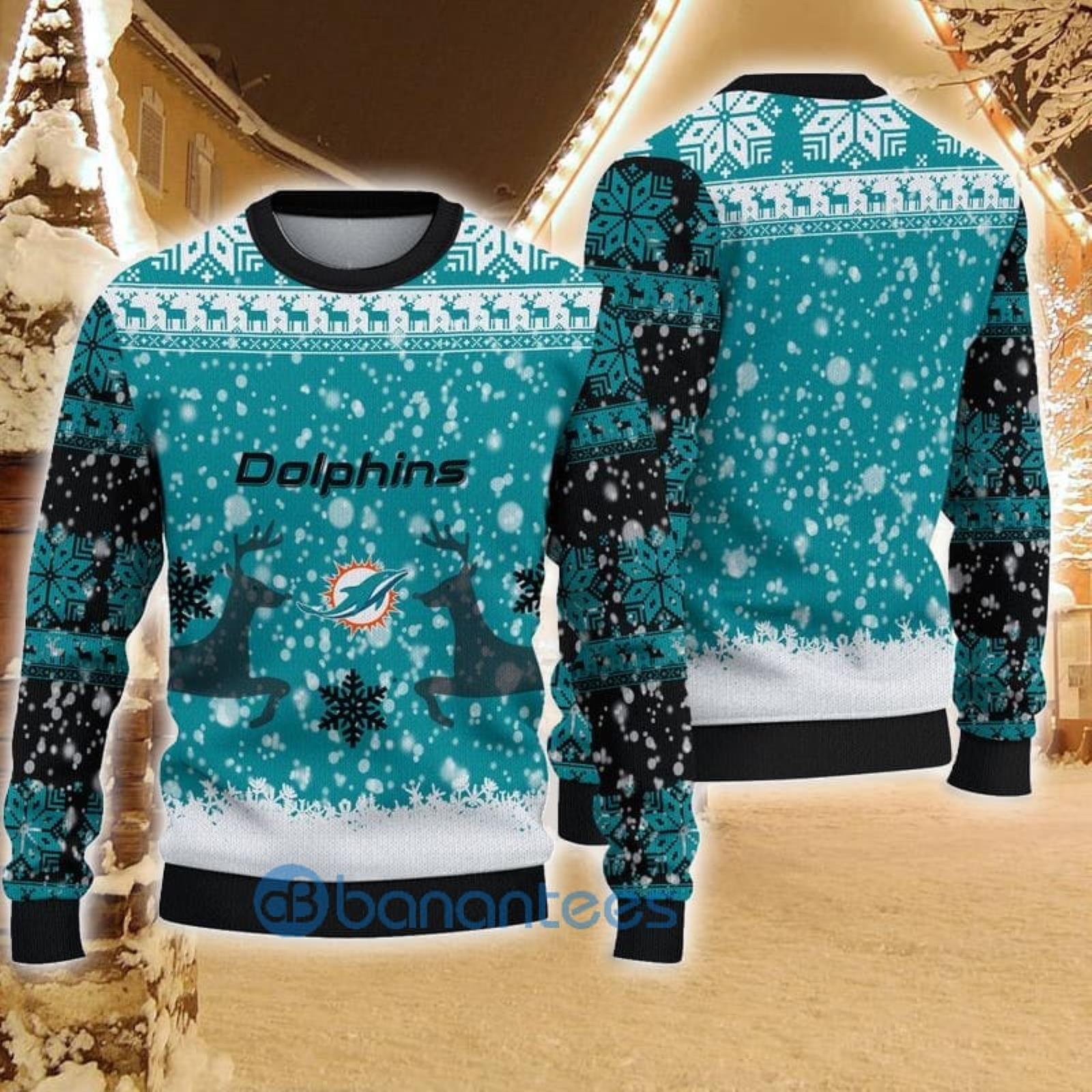 Sweater Snow Team Logo Miami Dolphins Ugly Christmas Sweater - Banantees