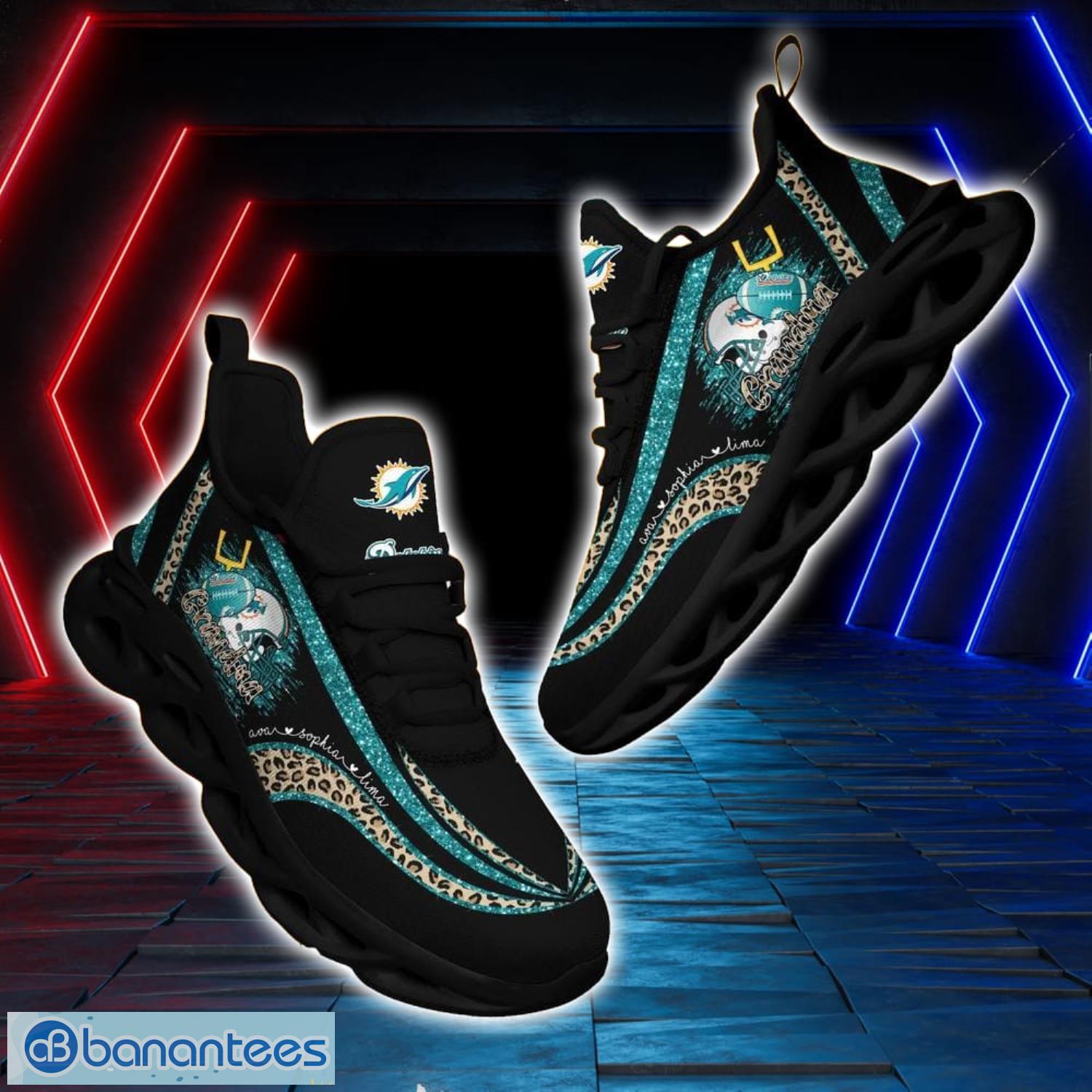 Miami Dolphins NFL Max Soul Shoes Custom Name Leopard Prints Running Shoes For NFL Fans Product Photo 2