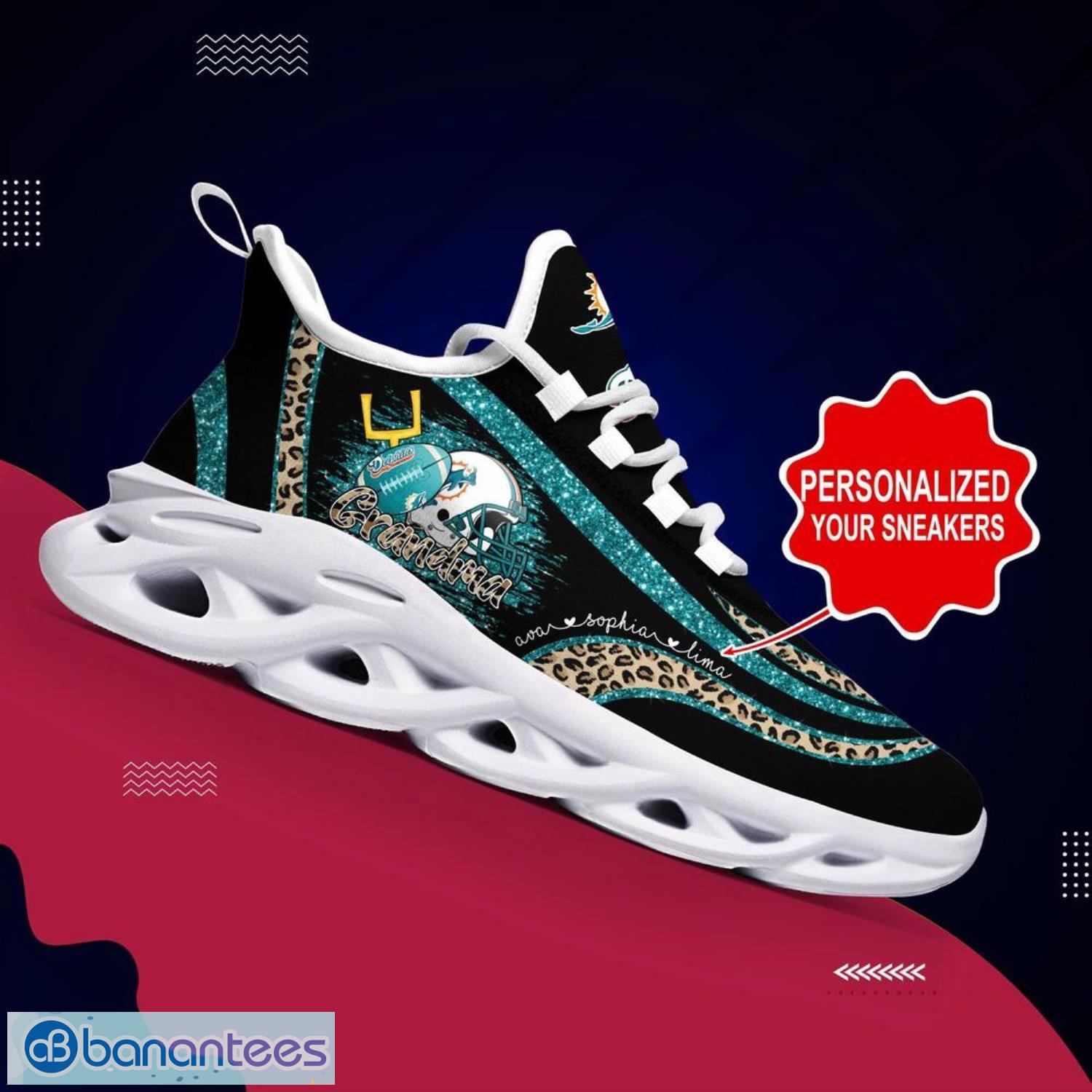 Miami Dolphins NFL Max Soul Shoes Custom Name Leopard Prints Running Shoes For NFL Fans Product Photo 1