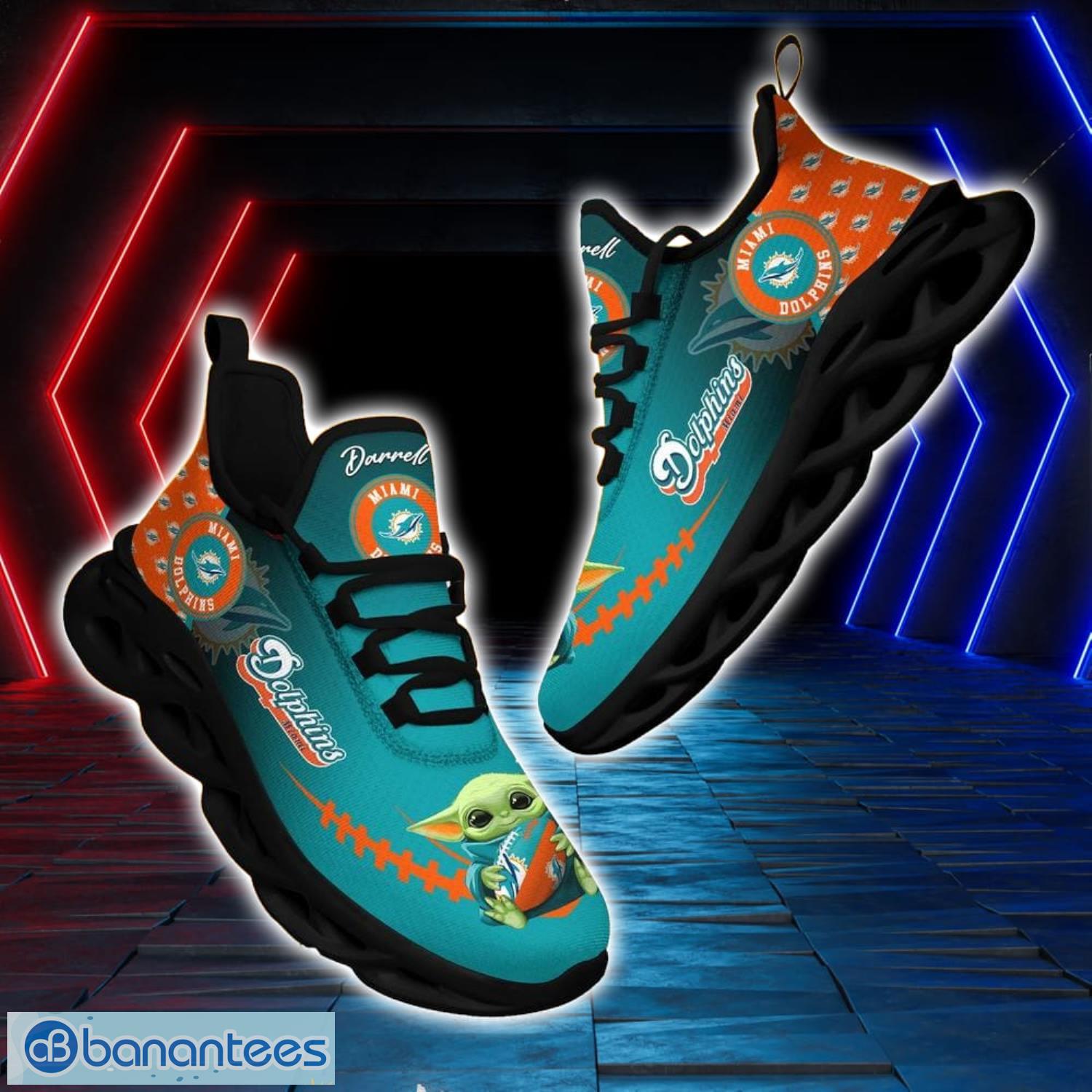 Miami Dolphins NFL Max Soul Shoes Custom Name Yoda Lover Gift Running Sneakers Product Photo 1