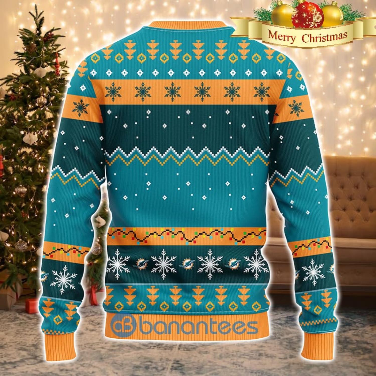 Miami Dolphins NFL Team Dabbing Santa Claus Funny Men And Women Christmas Gift 3D Ugly Christmas Sweater Product Photo 2