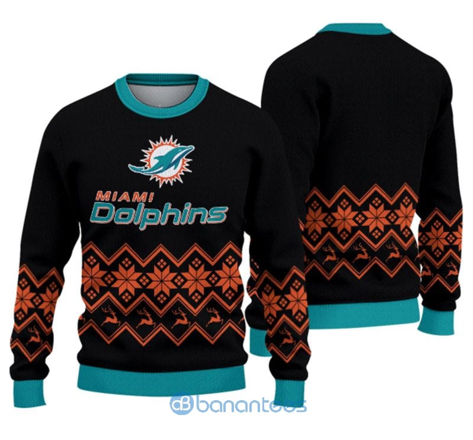 Sweater Snow Team Logo Miami Dolphins Ugly Christmas Sweater - Banantees