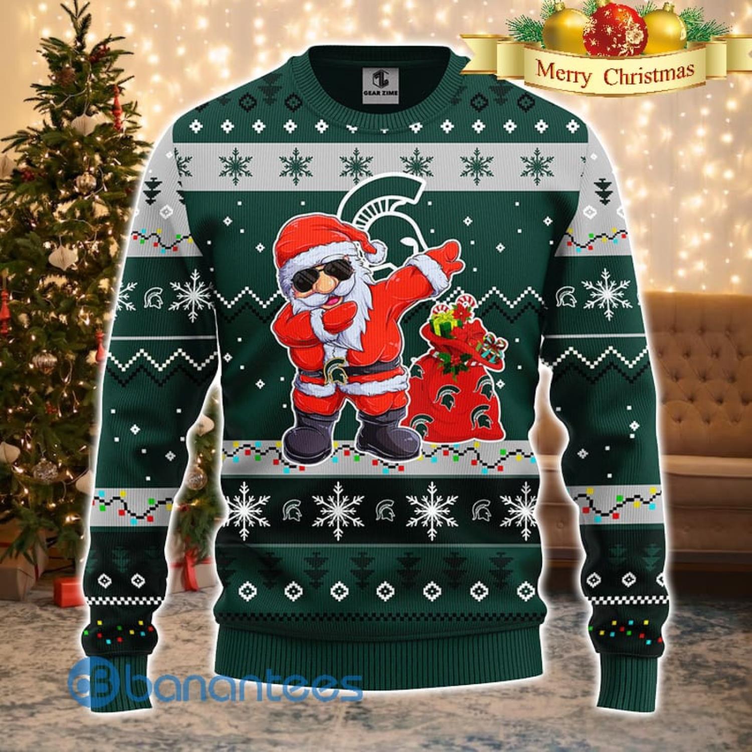 Michigan State Spartans NCAA Team Dabbing Santa Claus Funny Men And Women Christmas Gift 3D Ugly Christmas Sweater Product Photo 1