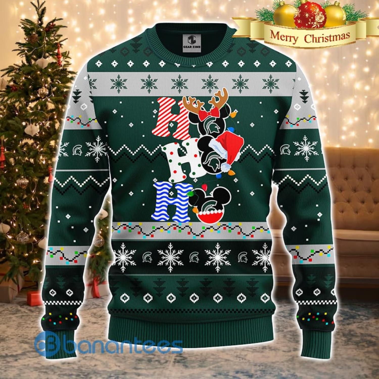 Michigan State Spartans NCAA Team HoHoHo Mickey Funny Men And Women Christmas Gift 3D Ugly Christmas Sweater Product Photo 1