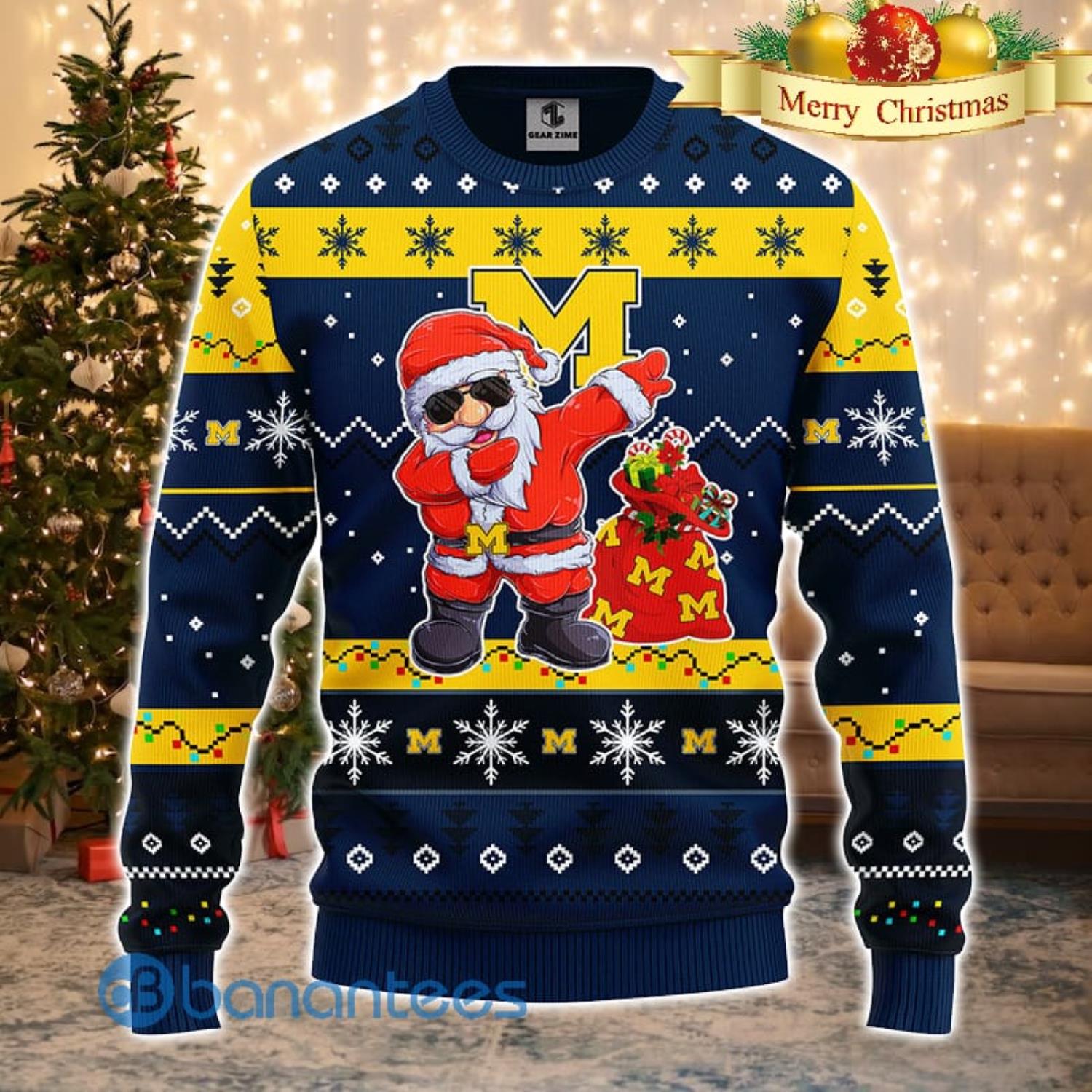 Michigan Wolverines NCAA Team Dabbing Santa Claus Funny Men And Women Christmas Gift 3D Ugly Christmas Sweater Product Photo 1