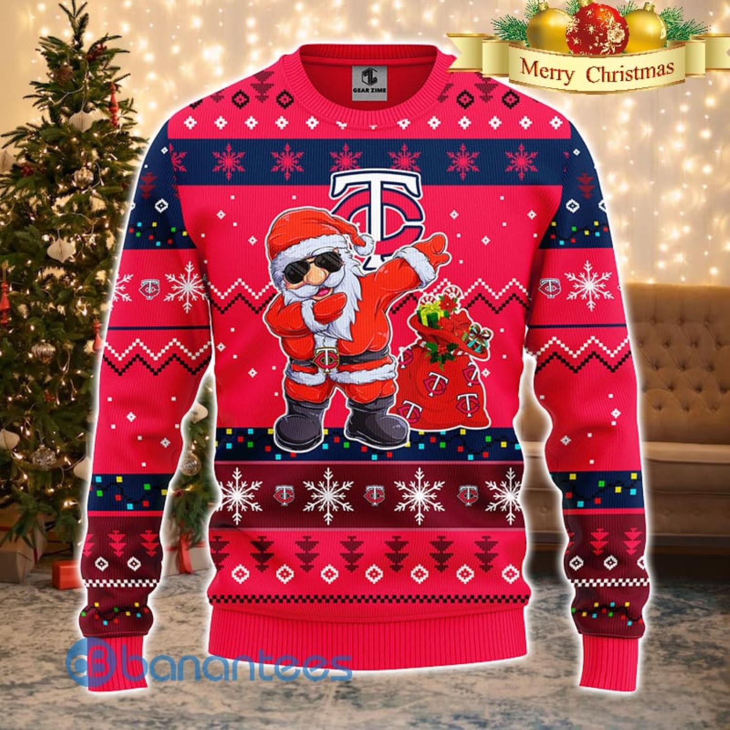 Minnesota Twins MLB Team Dabbing Santa Claus Funny Men And Women Christmas Gift 3D Ugly Christmas Sweater Product Photo 1